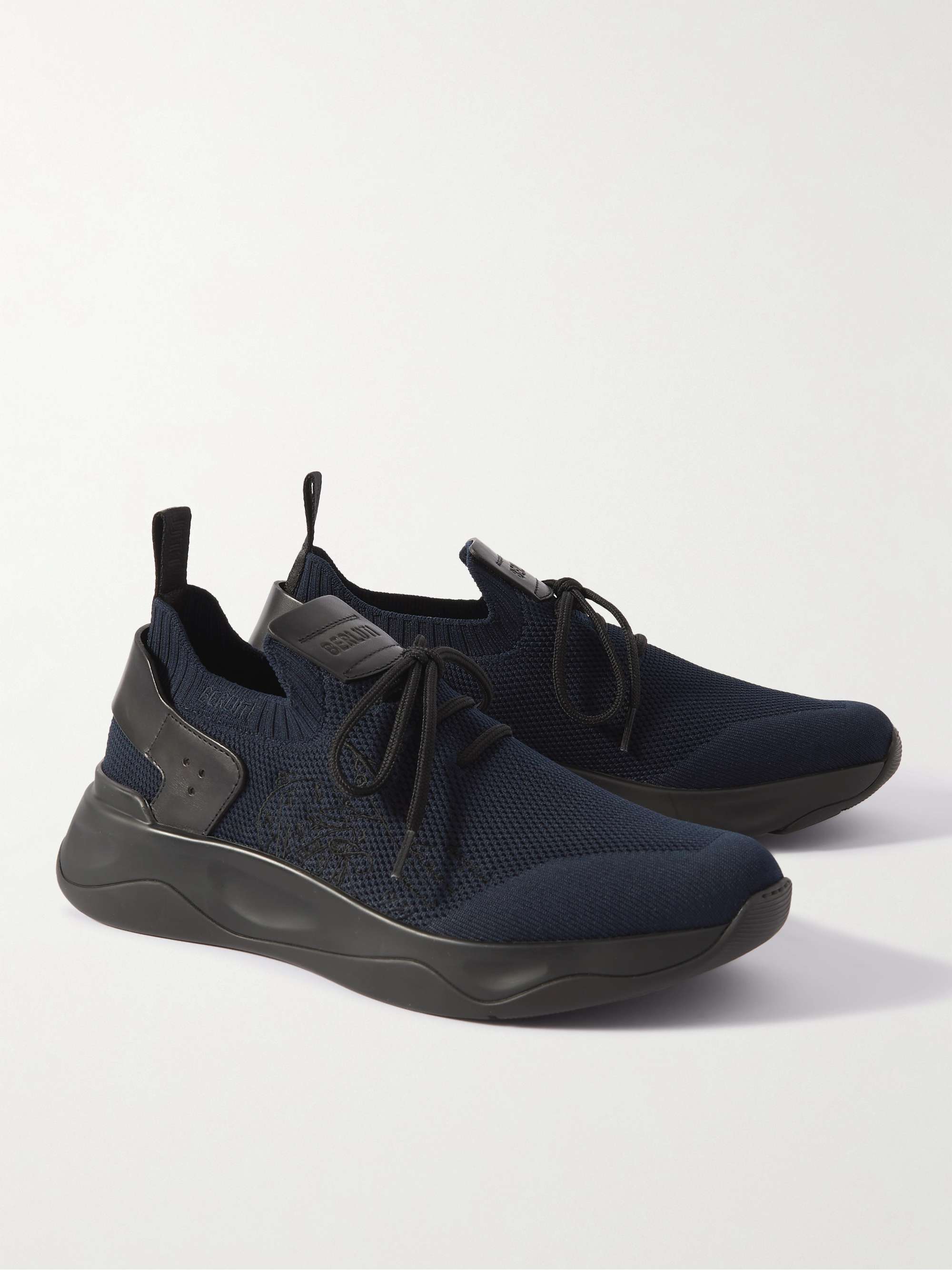 BERLUTI Venezia Leather-Trimmed Stretch-Knit Sneakers for Men | MR PORTER