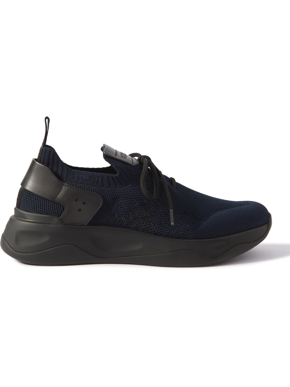 Berluti Venezia Leather-trimmed Stretch-knit Sneakers In Blue