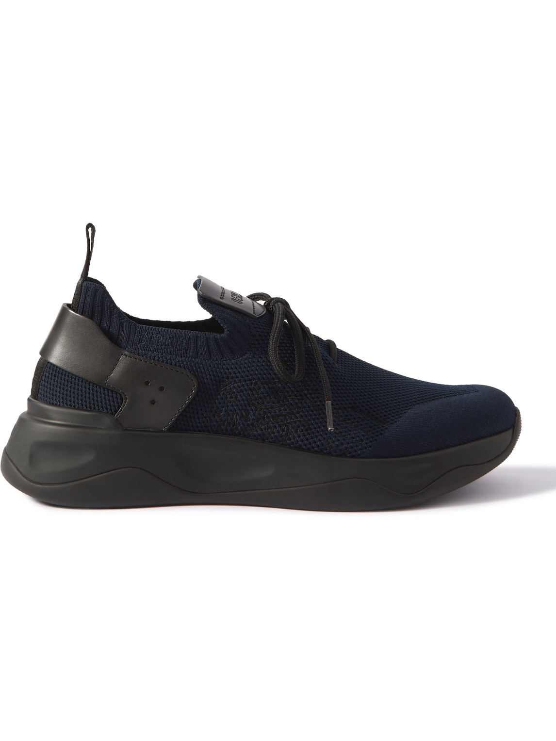 Berluti Venezia Leather-trimmed Stretch-knit Trainers In Blue