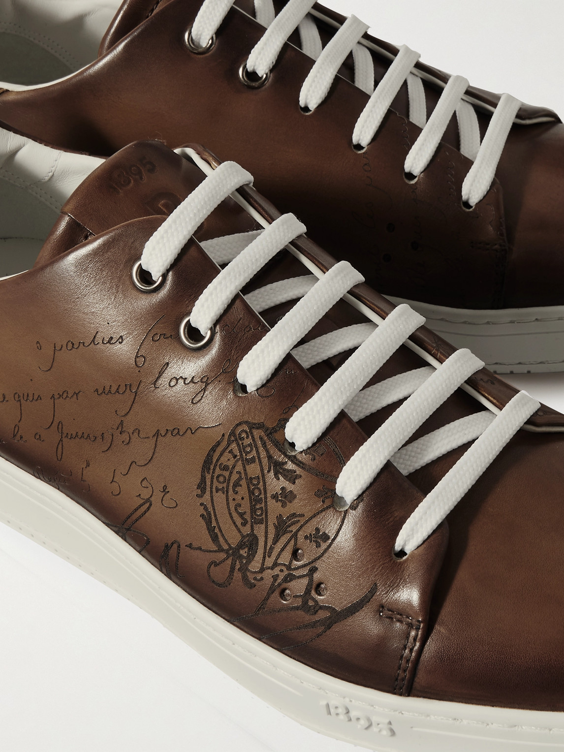 Shop Berluti Scritto Venezia Leather Sneakers In Brown