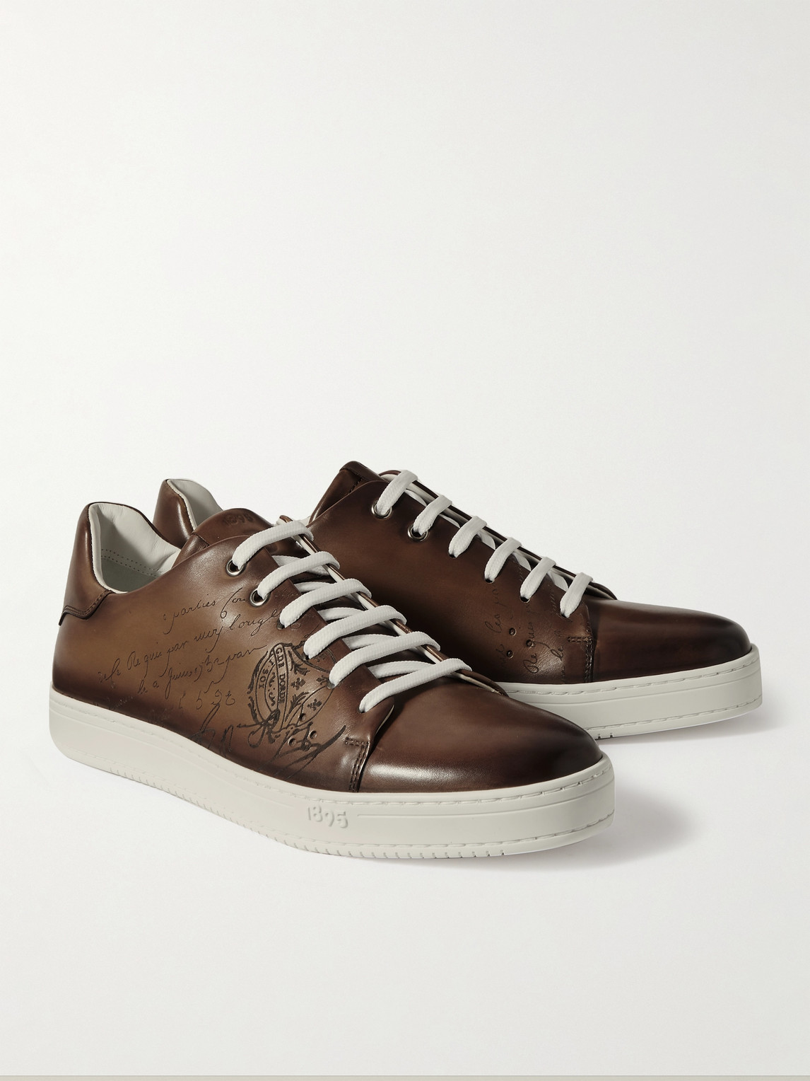 Shop Berluti Scritto Venezia Leather Sneakers In Brown