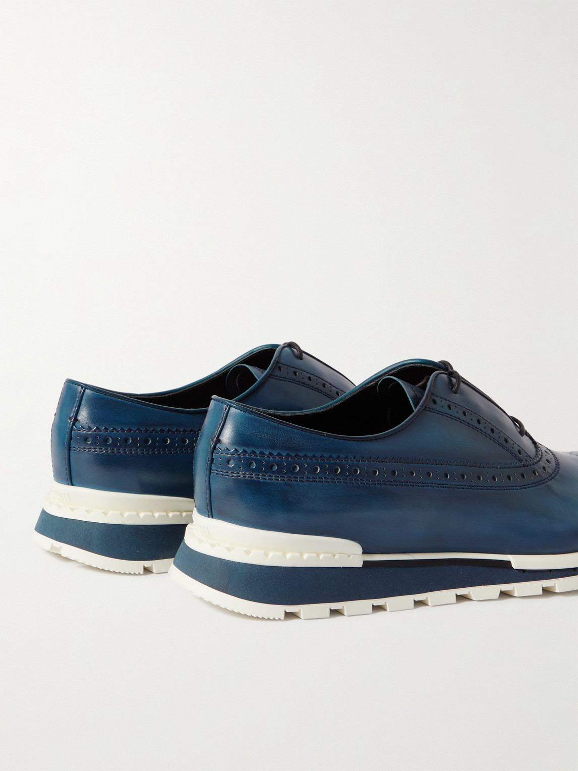 Shop Berluti Fast Track Perforated Venezia Leather Sneakers In Blue