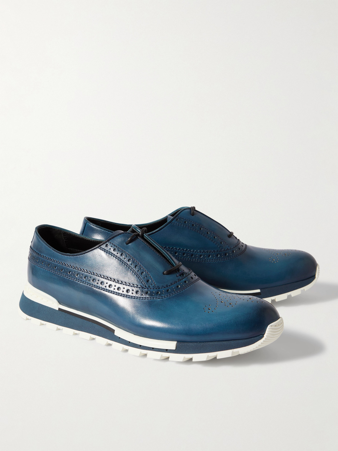 Shop Berluti Fast Track Perforated Venezia Leather Sneakers In Blue