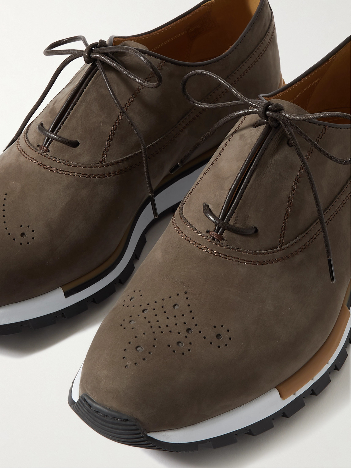 Shop Berluti Fast Track Perforated Nubuck Sneakers In Brown