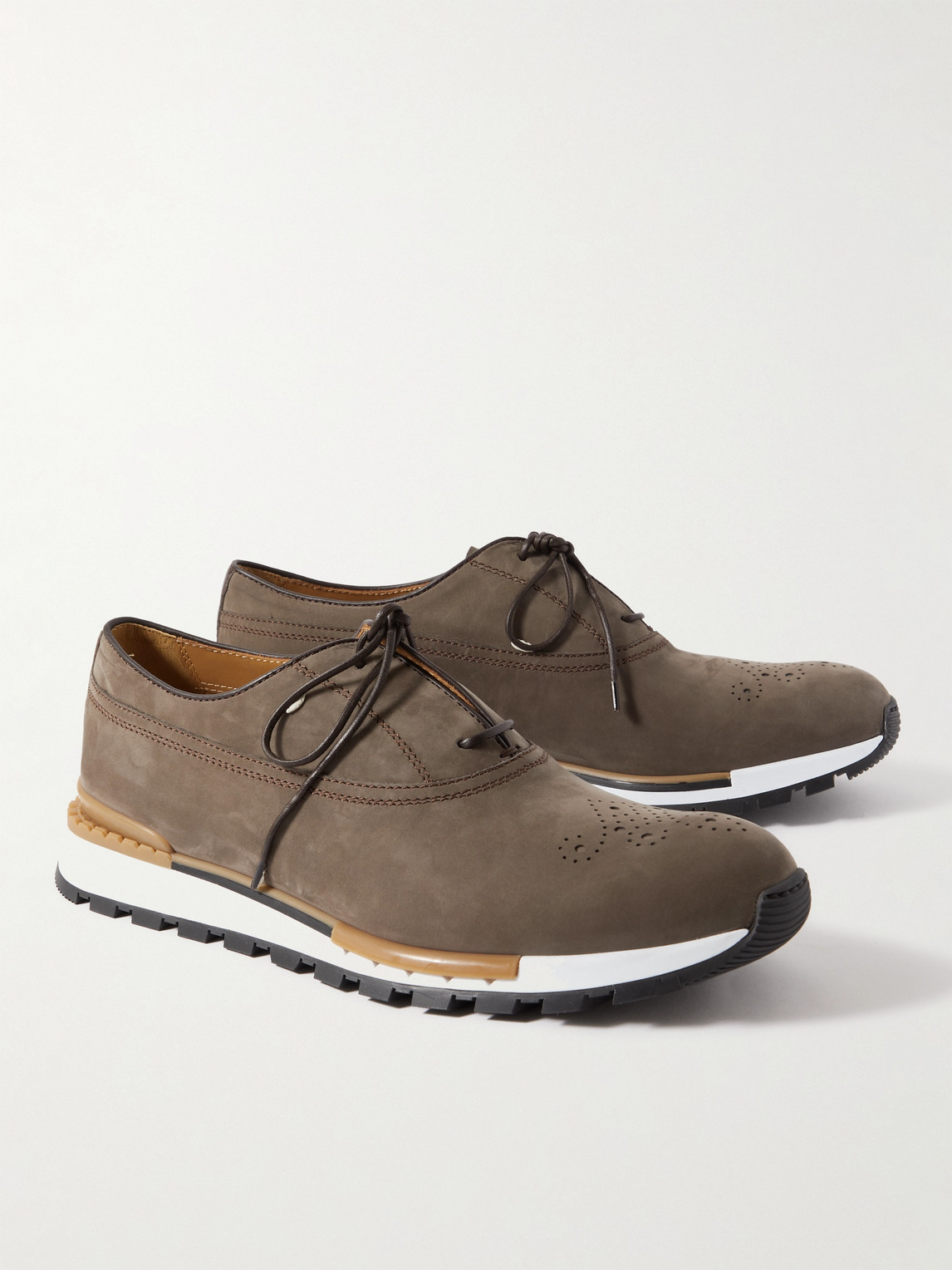 Shop Berluti Fast Track Perforated Nubuck Sneakers In Brown