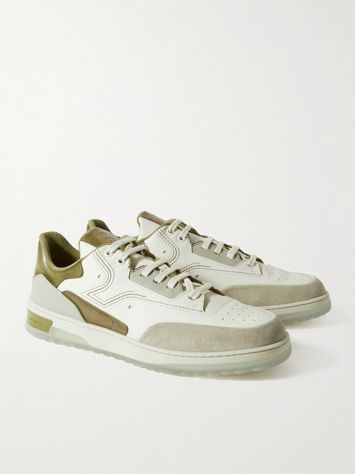 Shop Berluti Playoff Suede-trimmed Leather Sneakers In White