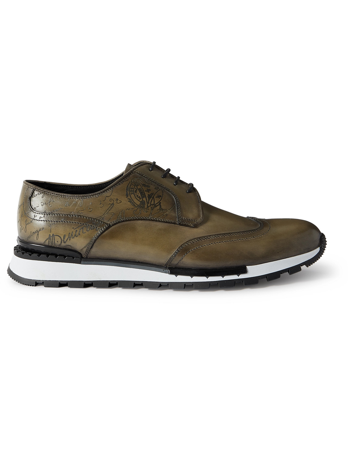 Berluti Fast Track Scritto Venezia Leather Sneakers In Green