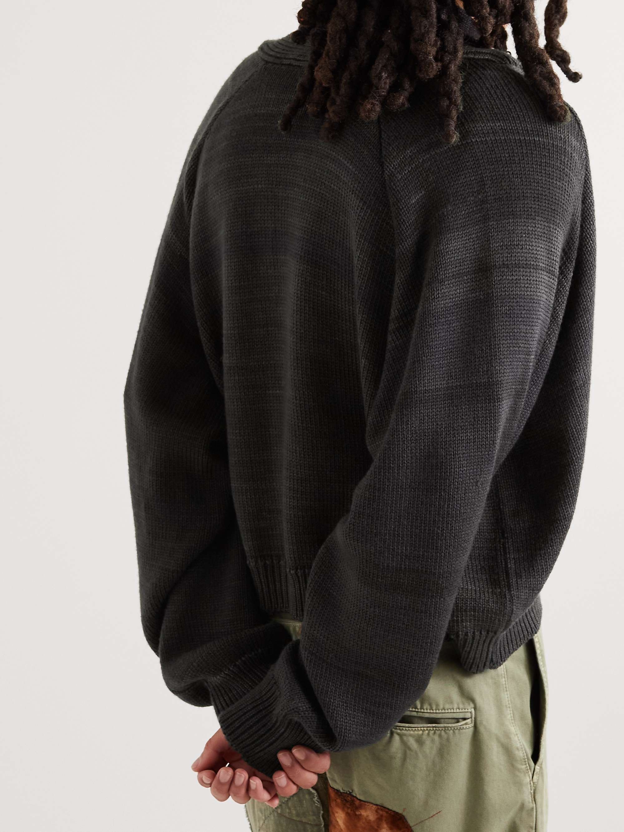 11.11/ELEVEN ELEVEN Shawl Collar Garment-Dyed Ribbed Merino Wool Cardigan