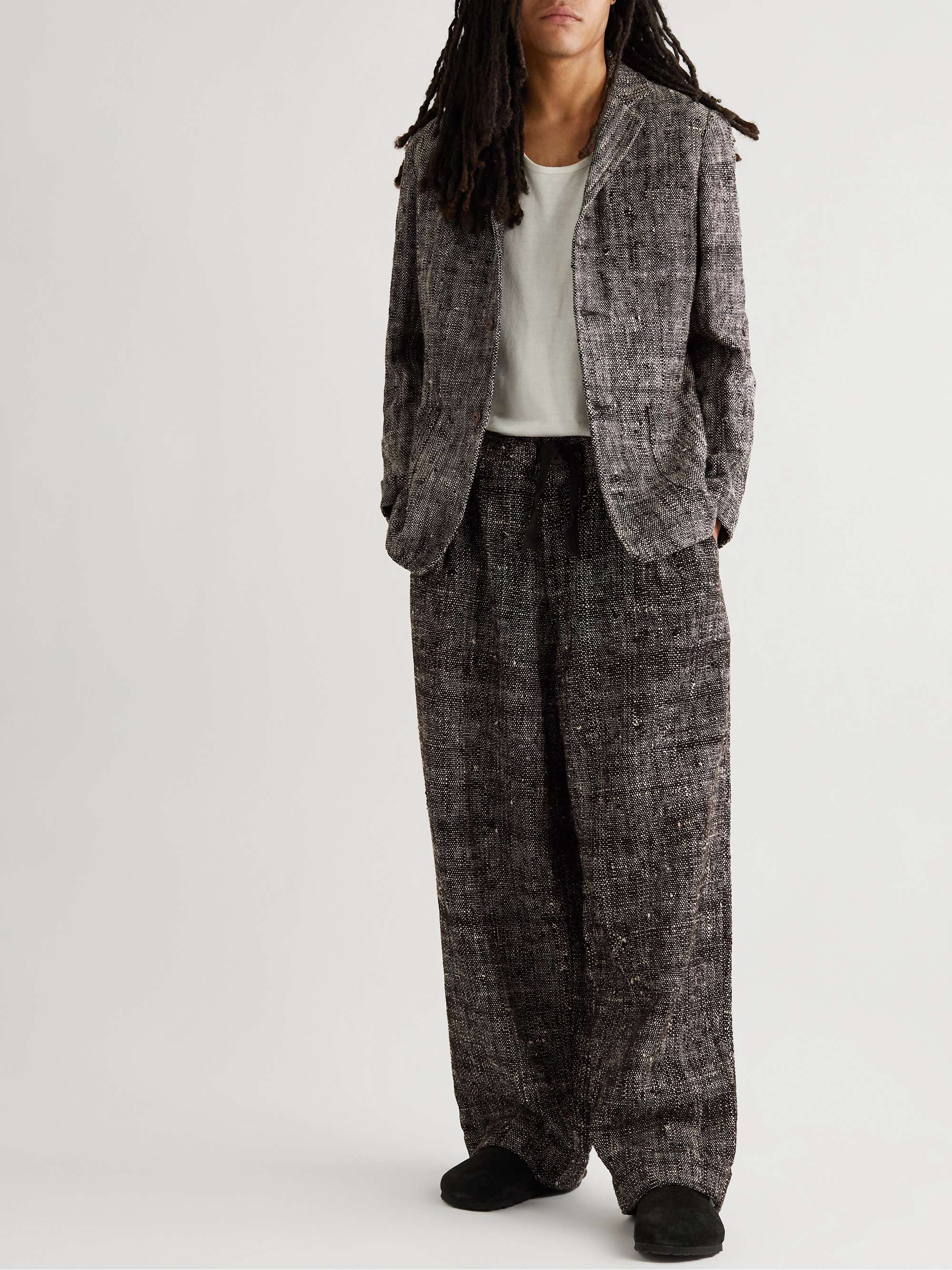 11.11/ELEVEN ELEVEN Tapered Pleated Organic Cotton Drawstring Trousers