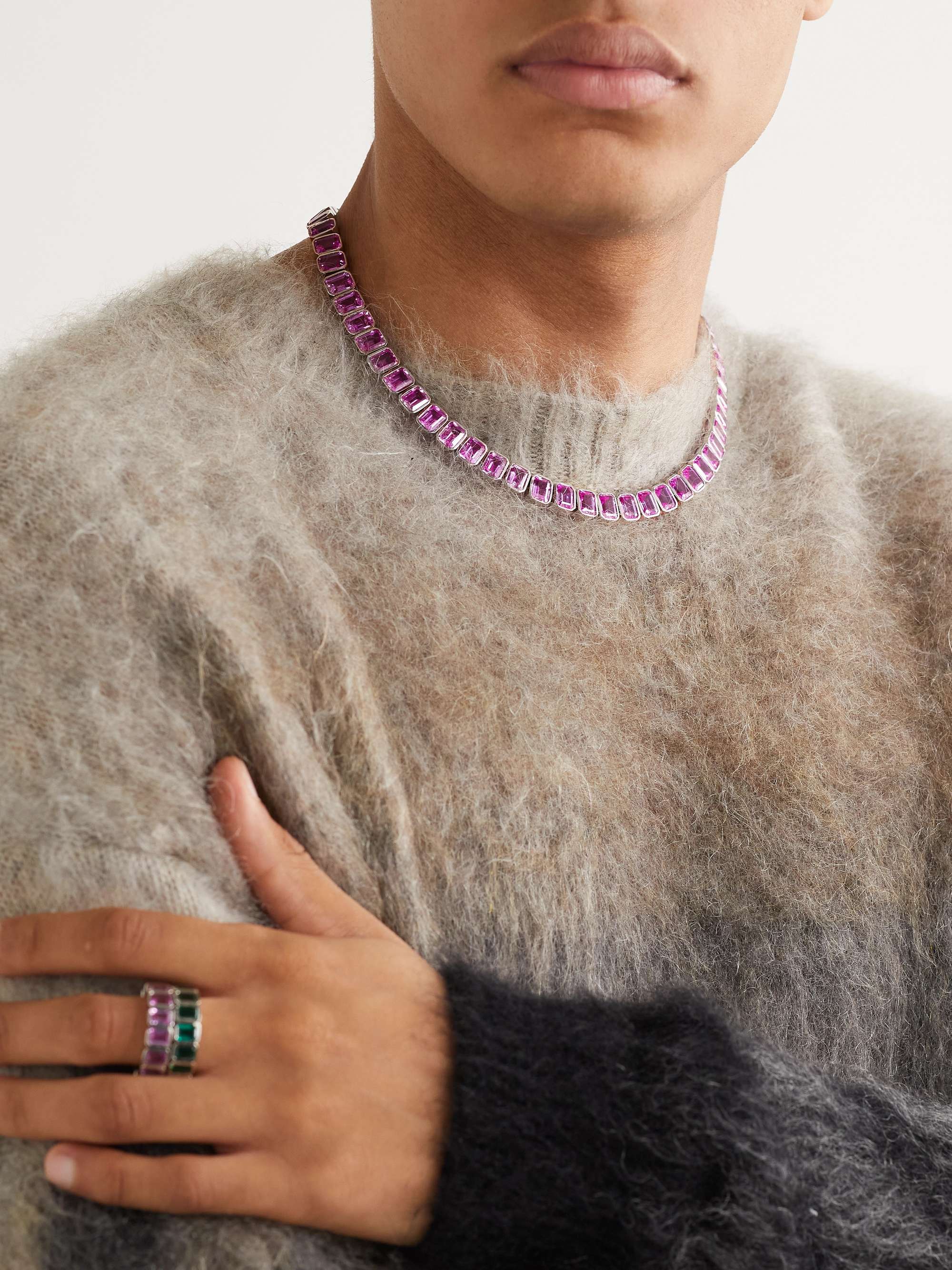 42 SUNS 14-Karat White Gold Pink Sapphire Tennis Necklace