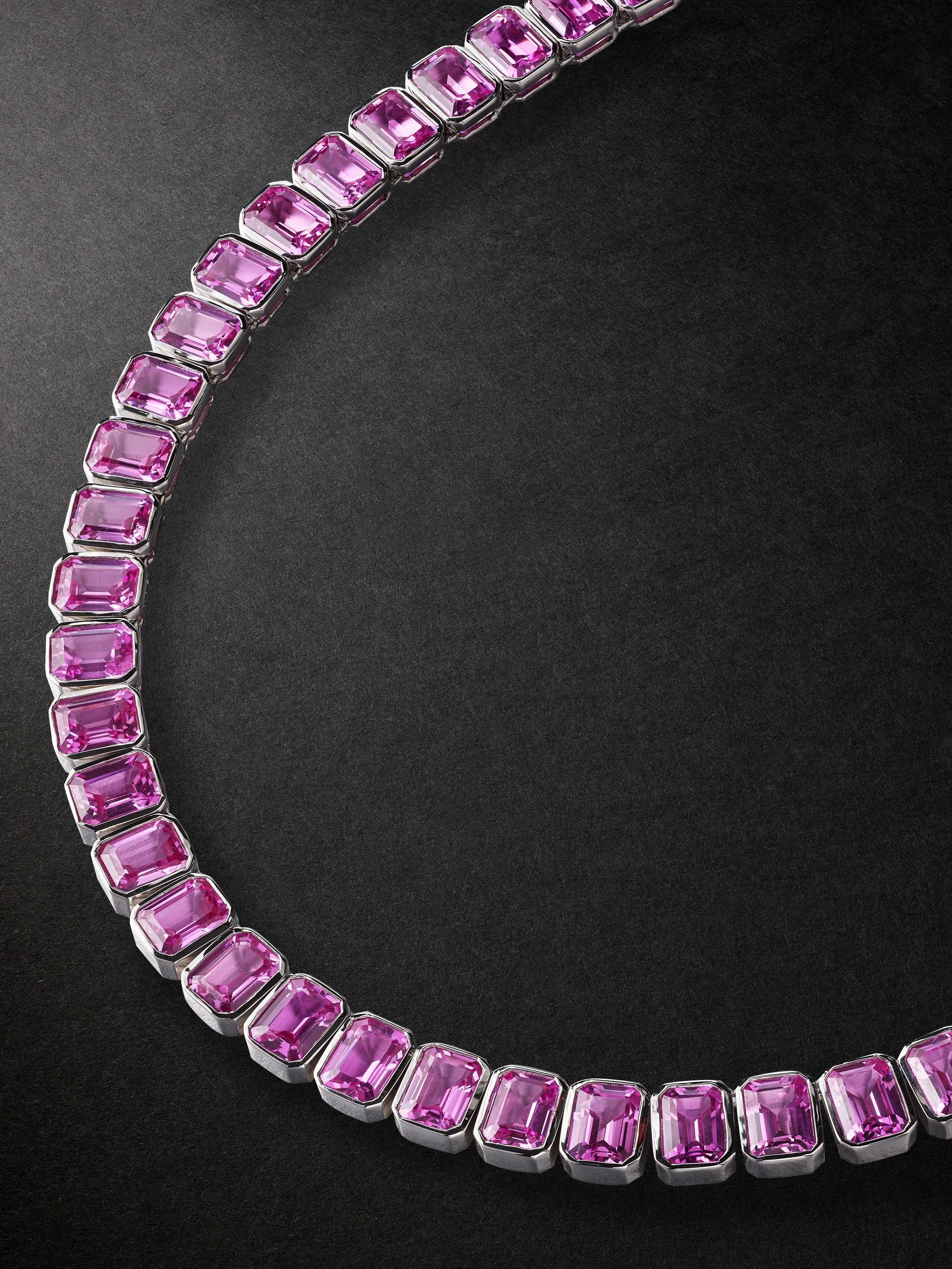 42 SUNS 14-Karat White Gold Pink Sapphire Tennis Necklace