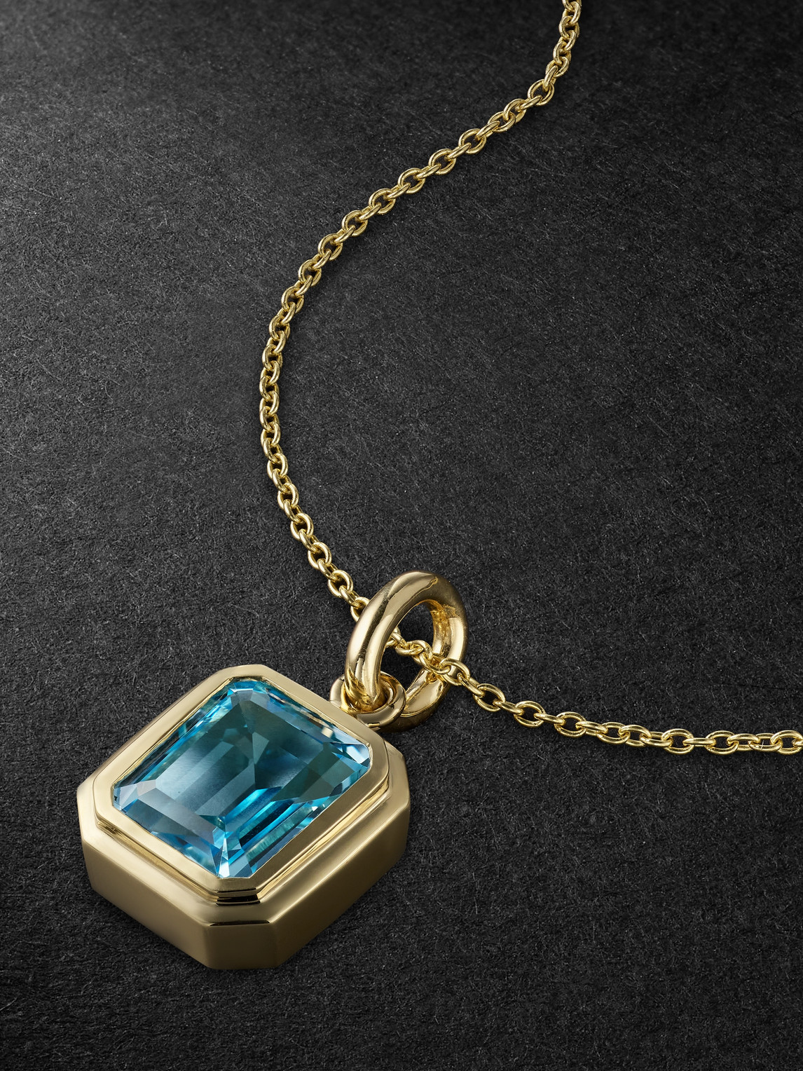 Large 14-Karat Gold Blue Topaz Pendant Necklace
