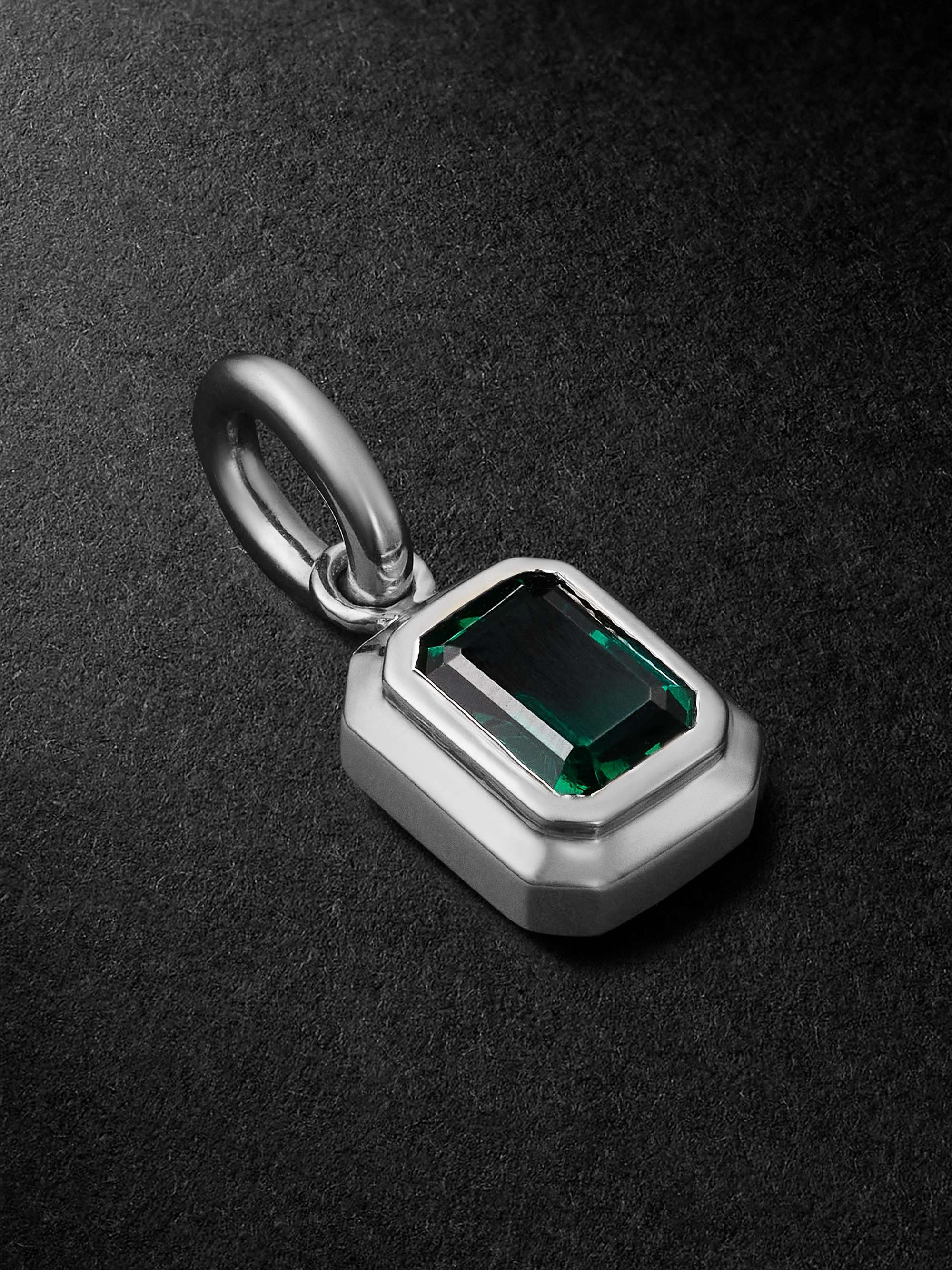 42 SUNS Small 14-Karat White Gold Emerald Pendant Necklace