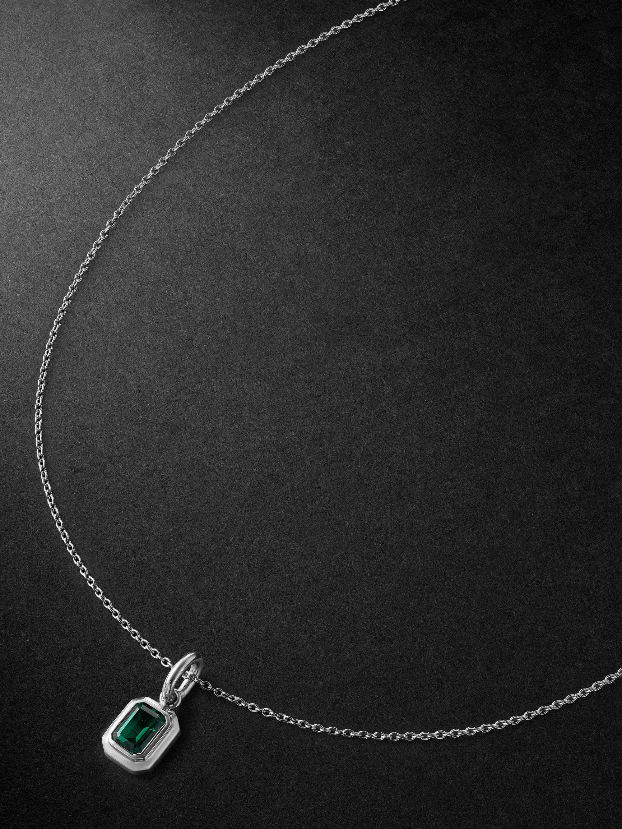 42 SUNS Small 14-Karat White Gold Emerald Pendant Necklace