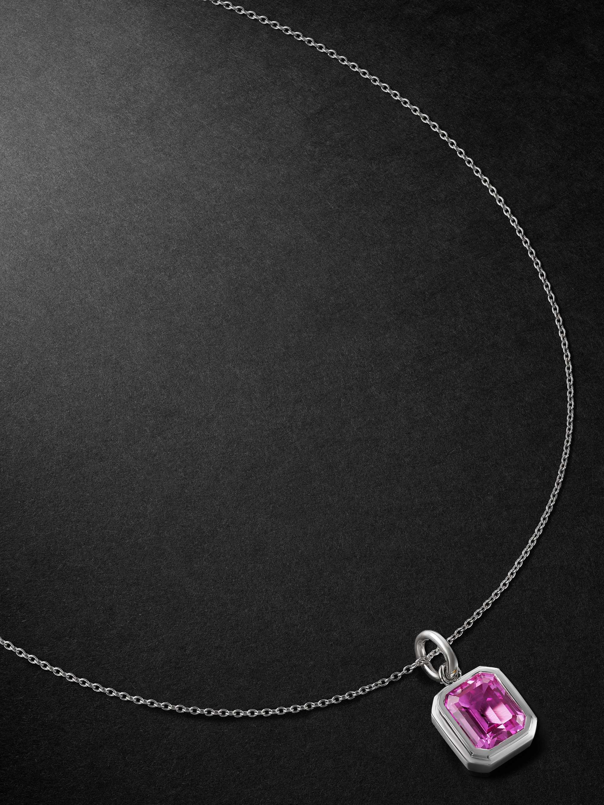 42 SUNS Large 14-Karat White Gold Pink Sapphire Pendant Necklace