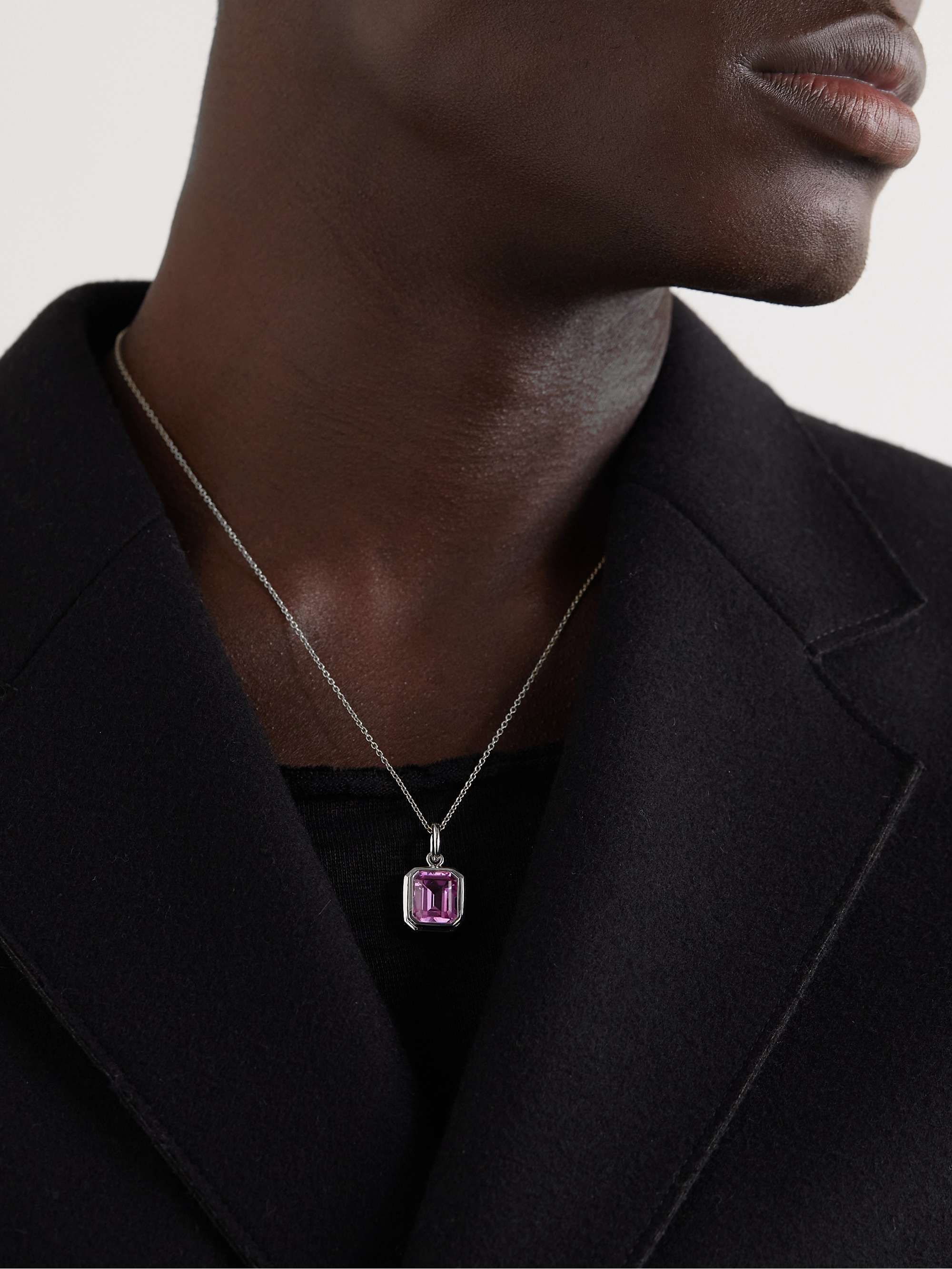 42 SUNS Large 14-Karat White Gold Pink Sapphire Pendant Necklace