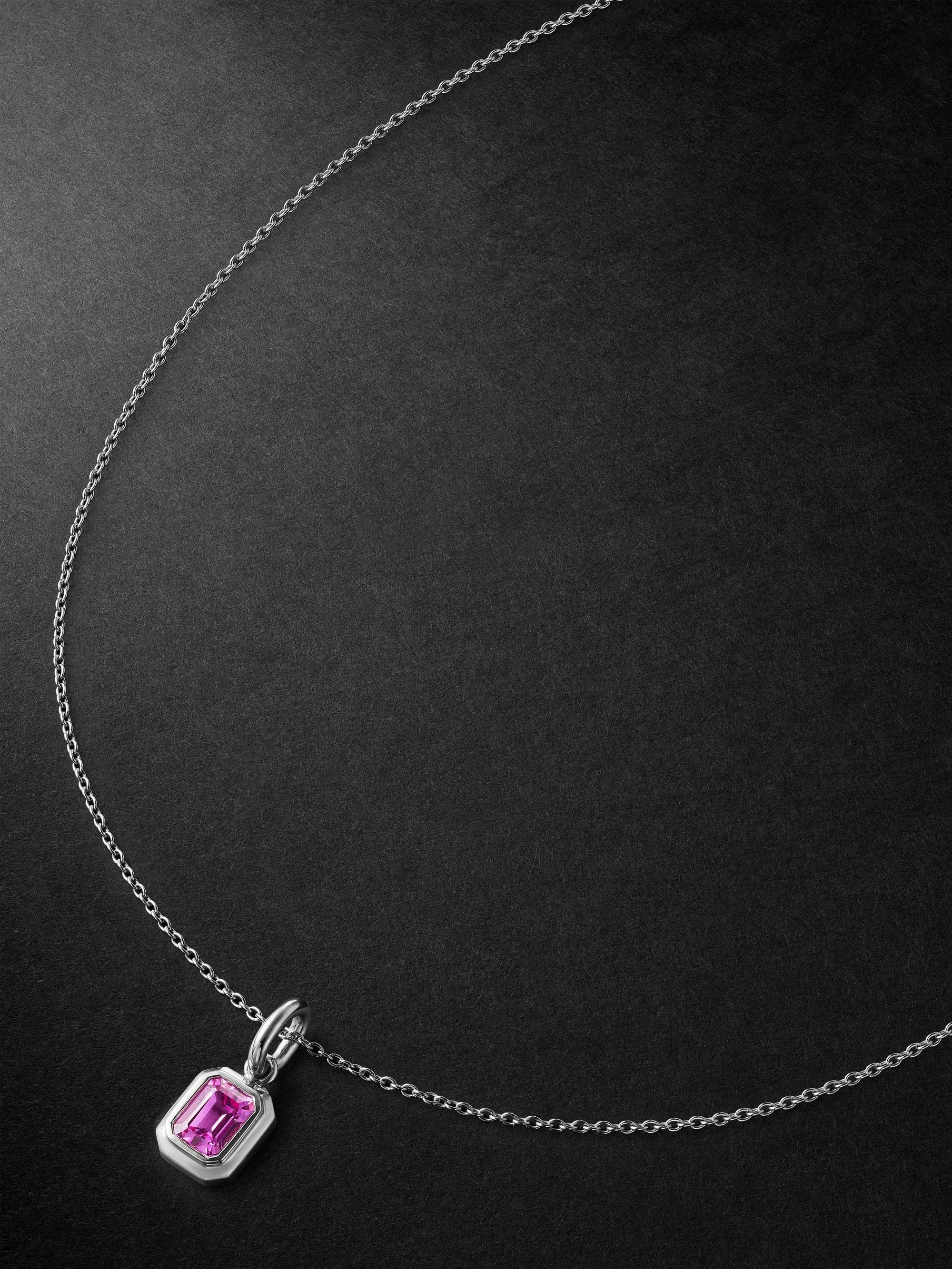 Pink Sapphire Necklace - Round 2.40 Ct. - 14K White Gold #J8432