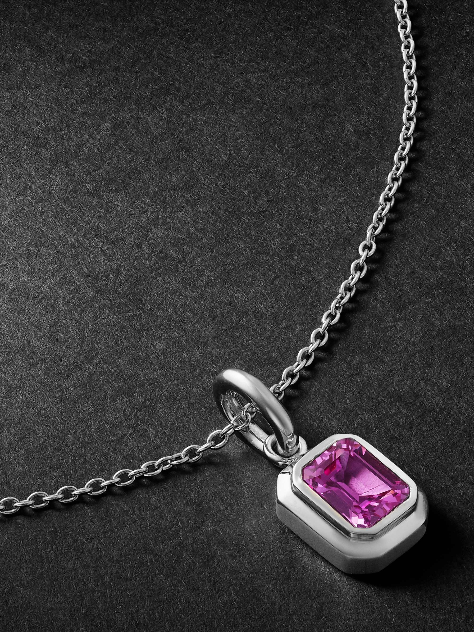 Pink Sapphire Necklace - Round 2.40 Ct. - 14K White Gold #J8432