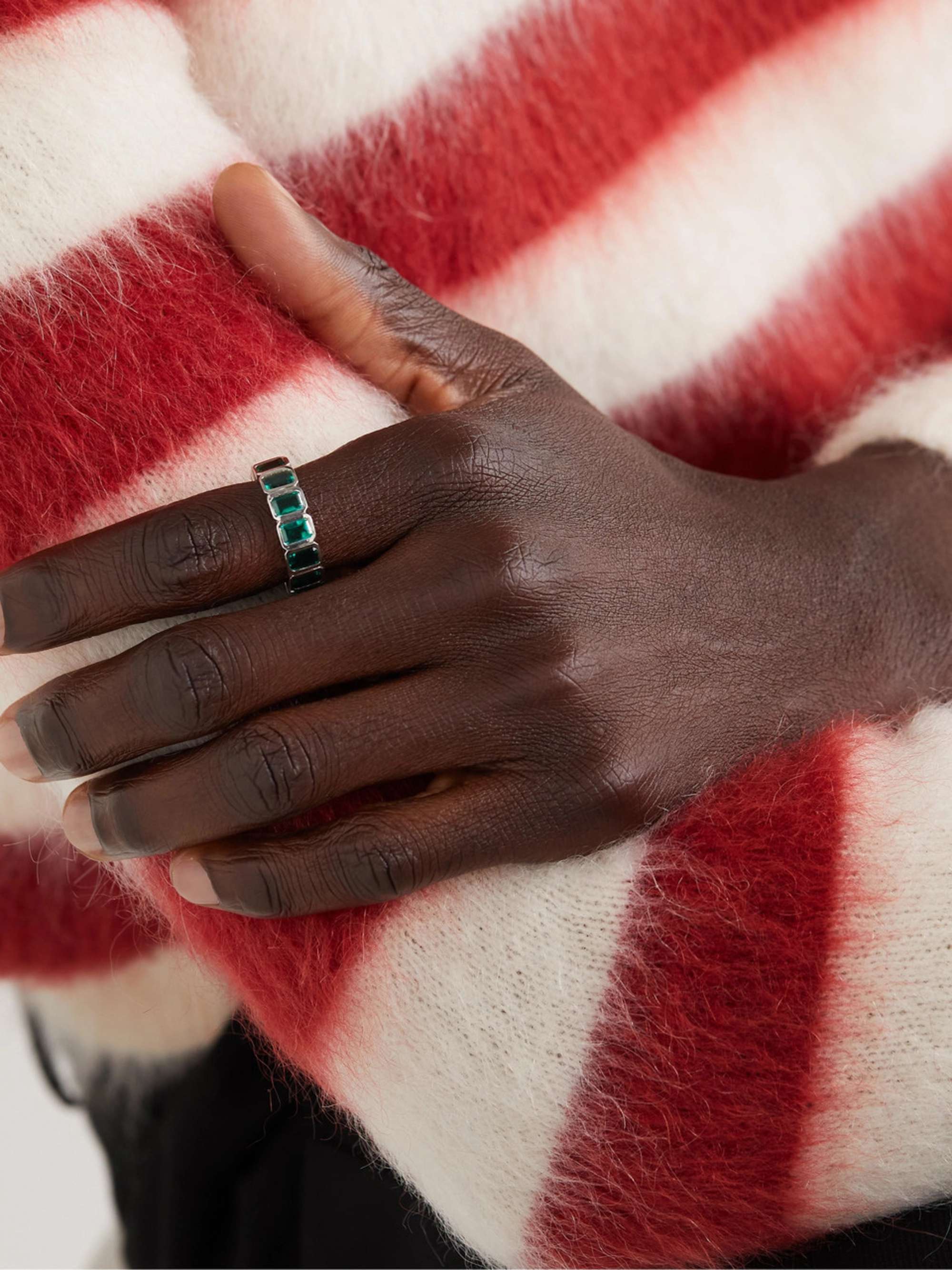 42 SUNS 14-Karat White Gold Emerald Eternity Ring