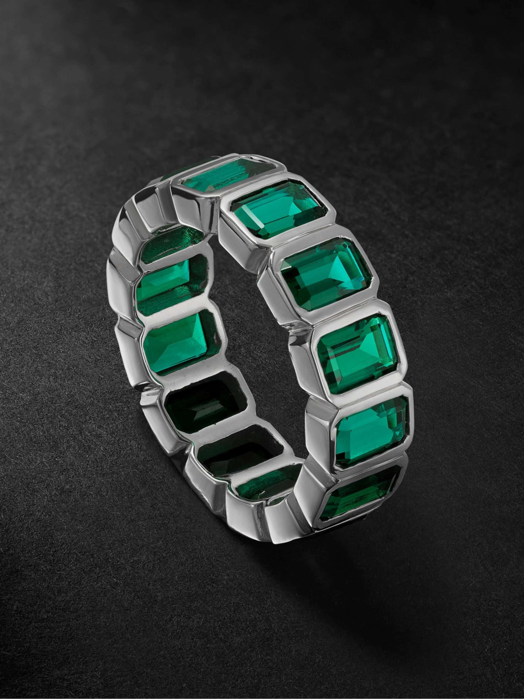 42 SUNS 14-Karat White Gold Emerald Eternity Ring