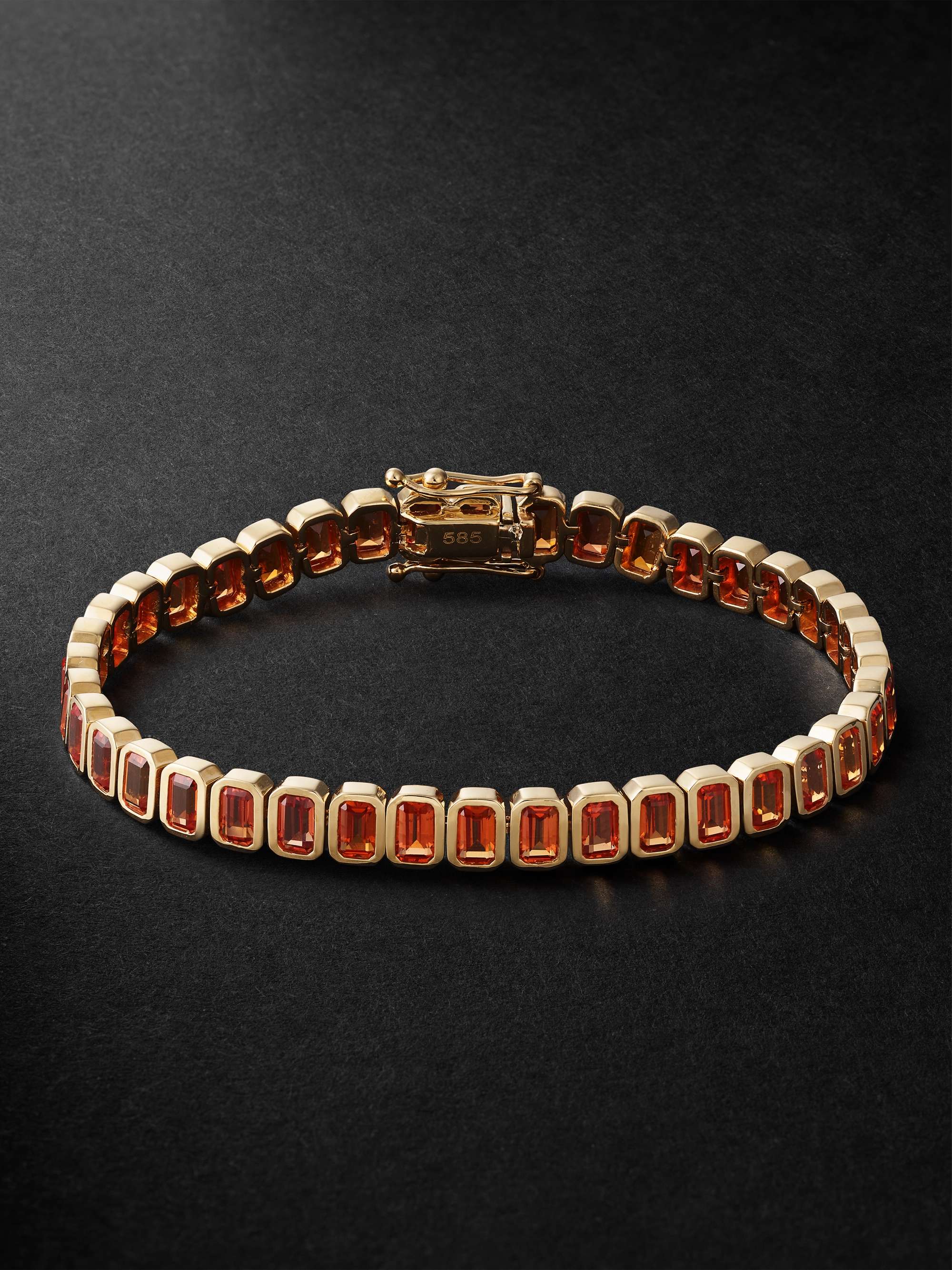 42 Suns 14 Karat Gold Orange Sapphire Tennis Bracelet Men Orange Bracelets XXL