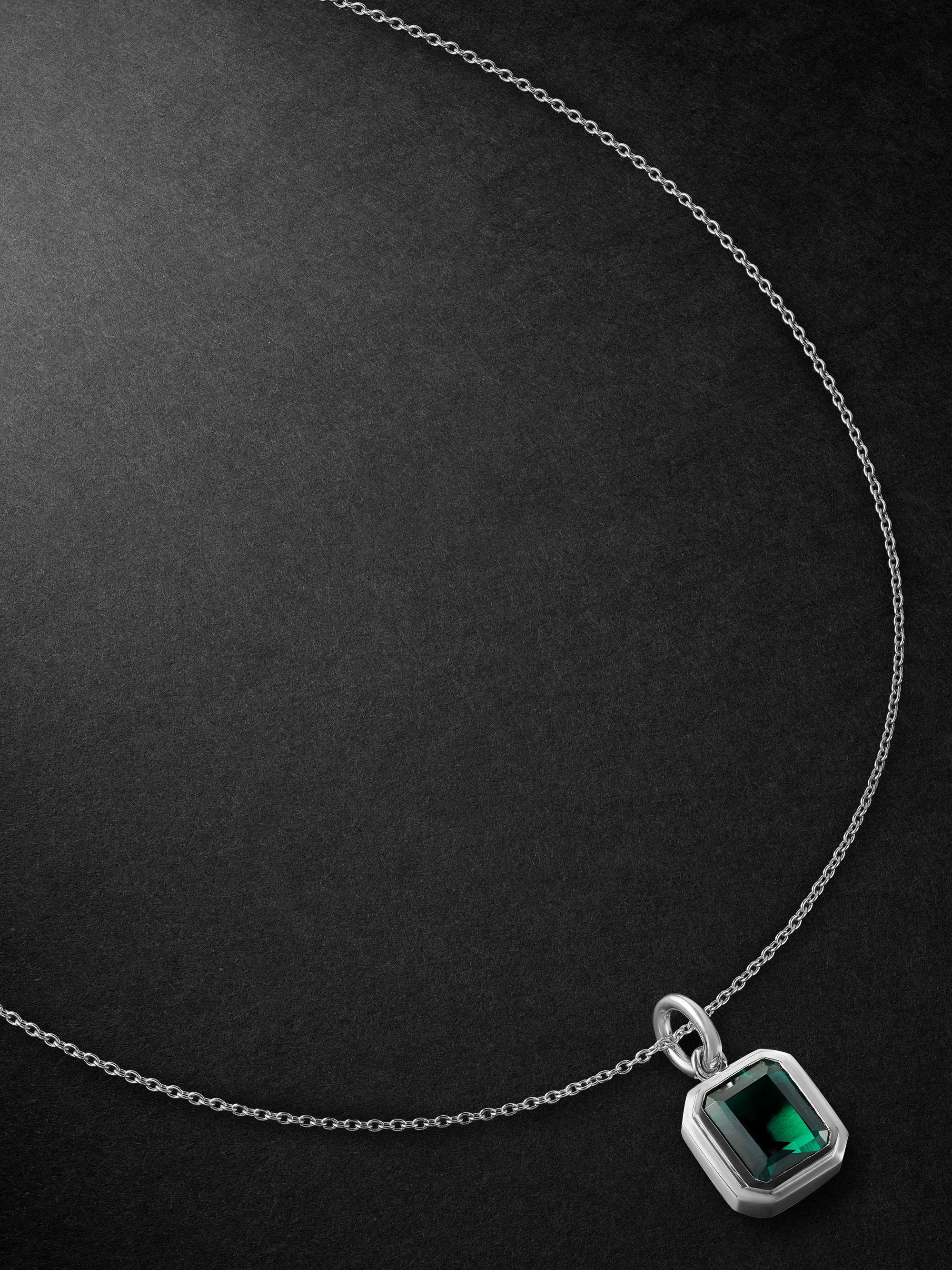 42 SUNS Large 14-Karat White Gold Emerald Pendant Necklace