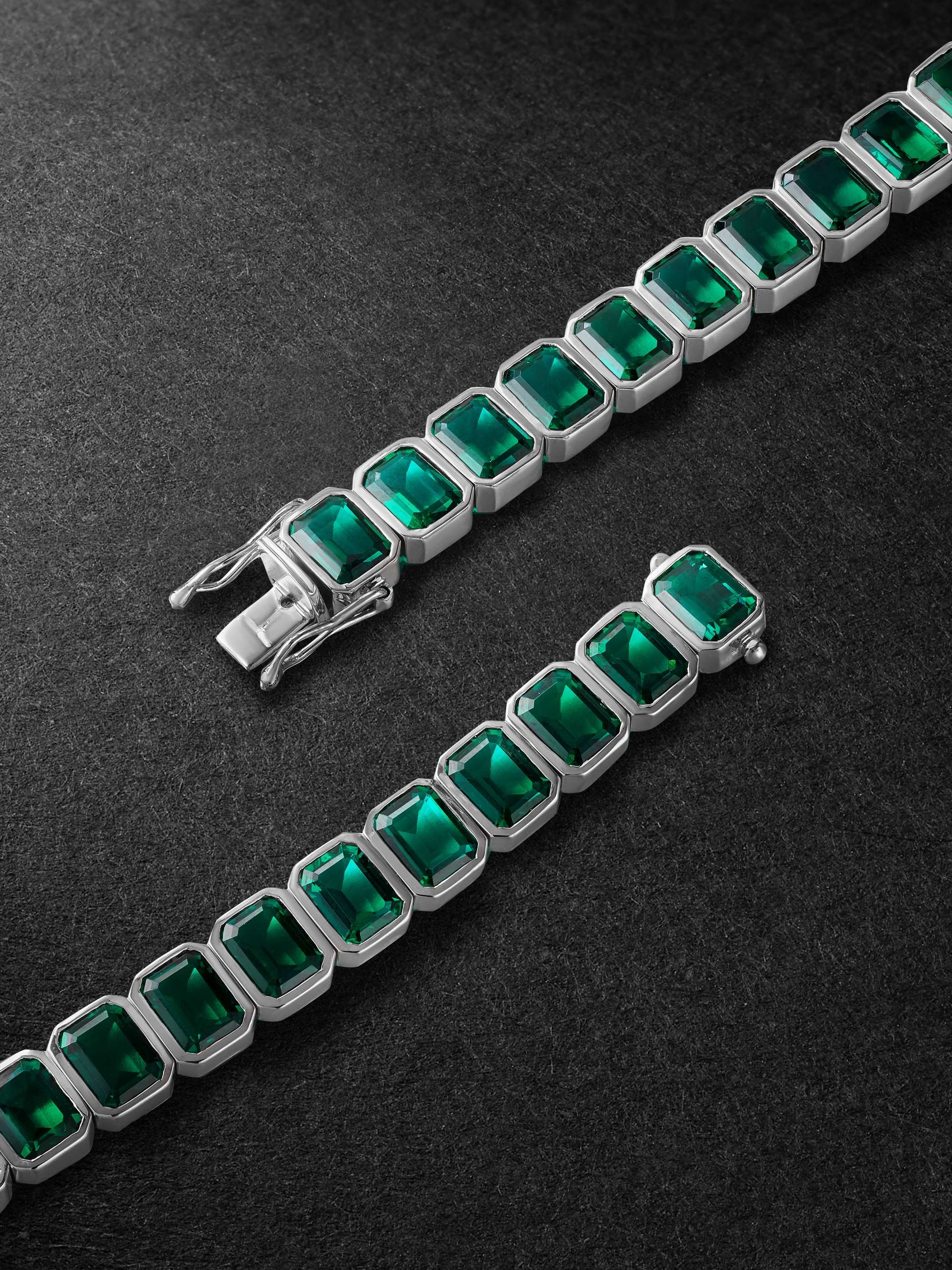 42 SUNS 14-Karat White Gold Emerald Tennis Necklace