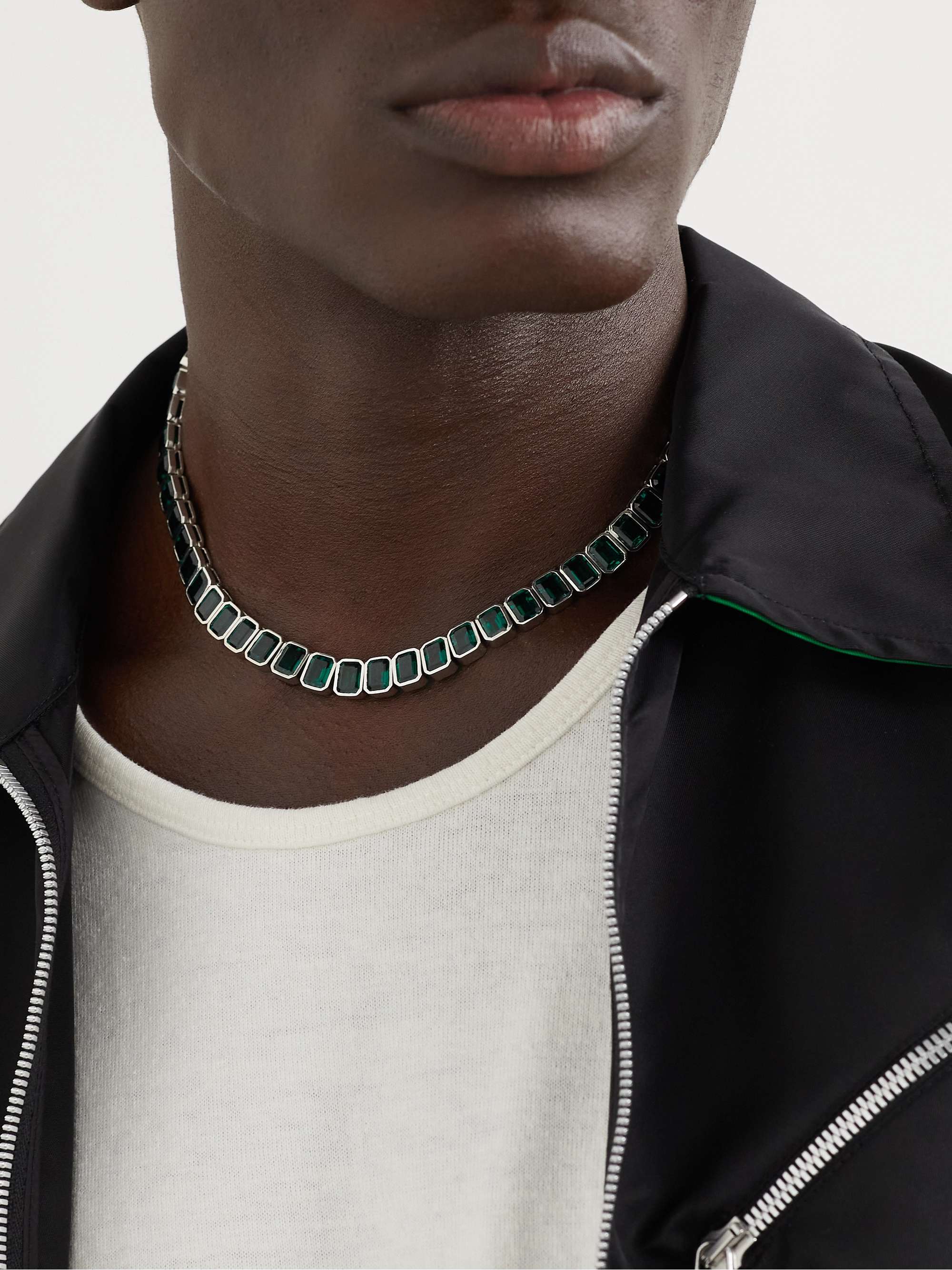42 SUNS 14-Karat White Gold Emerald Tennis Necklace