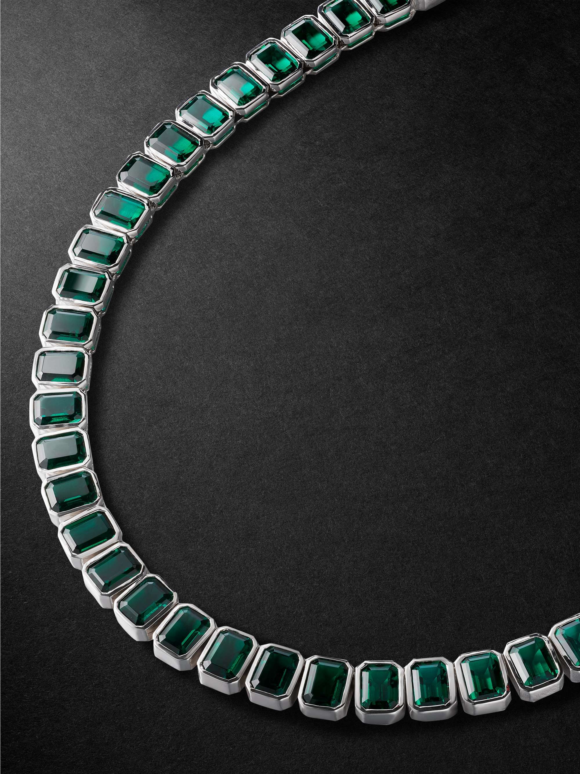42 SUNS 14-Karat White Gold Emerald Tennis Necklace