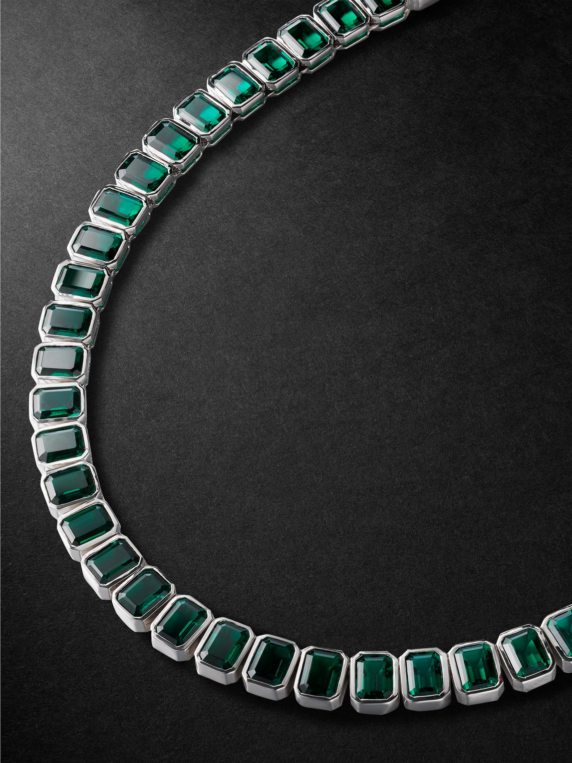 42 Suns 14-karat White Gold Emerald Tennis Necklace In Green