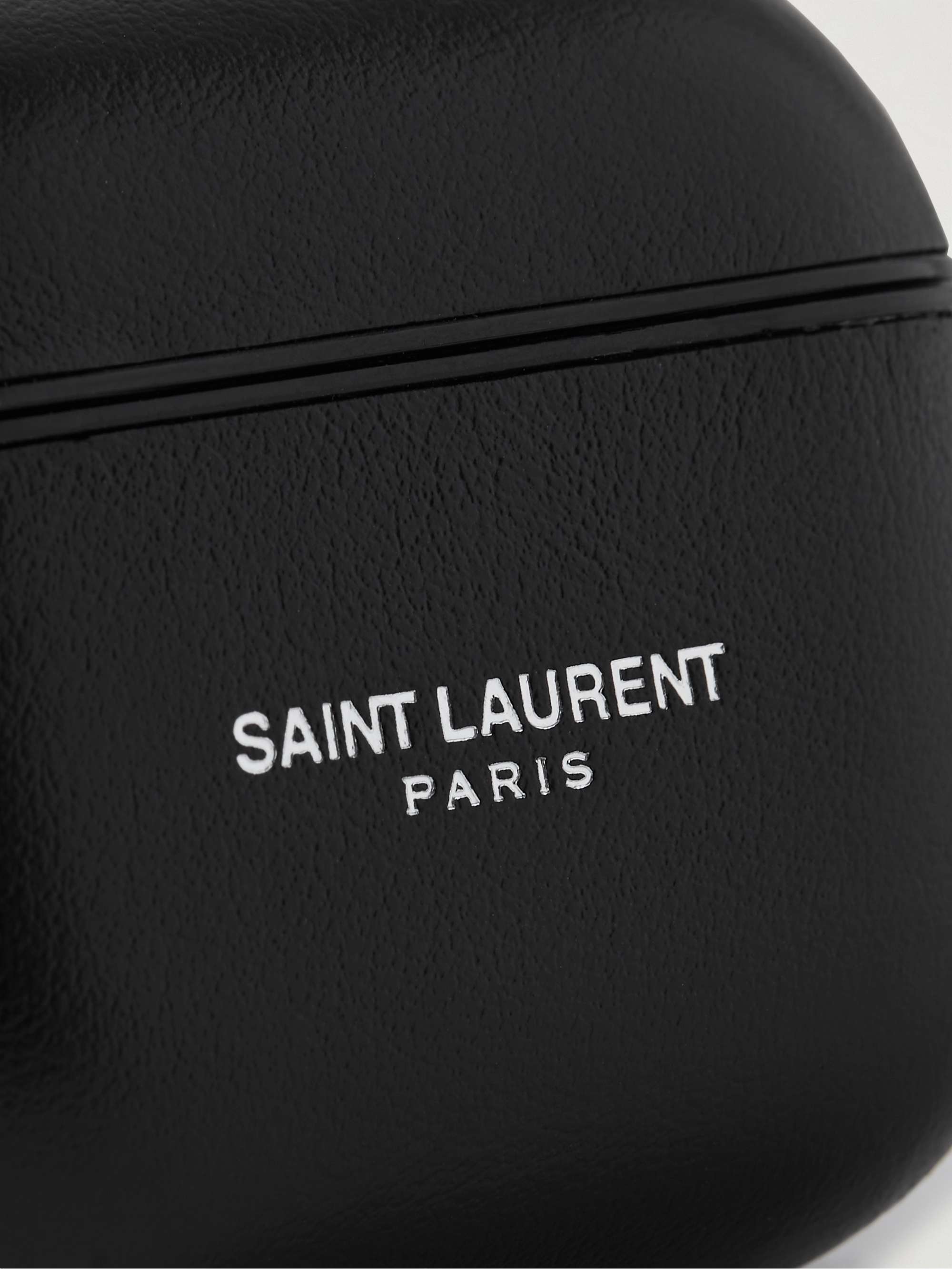 SAINT LAURENT Logo-Print Leather AirPods Case