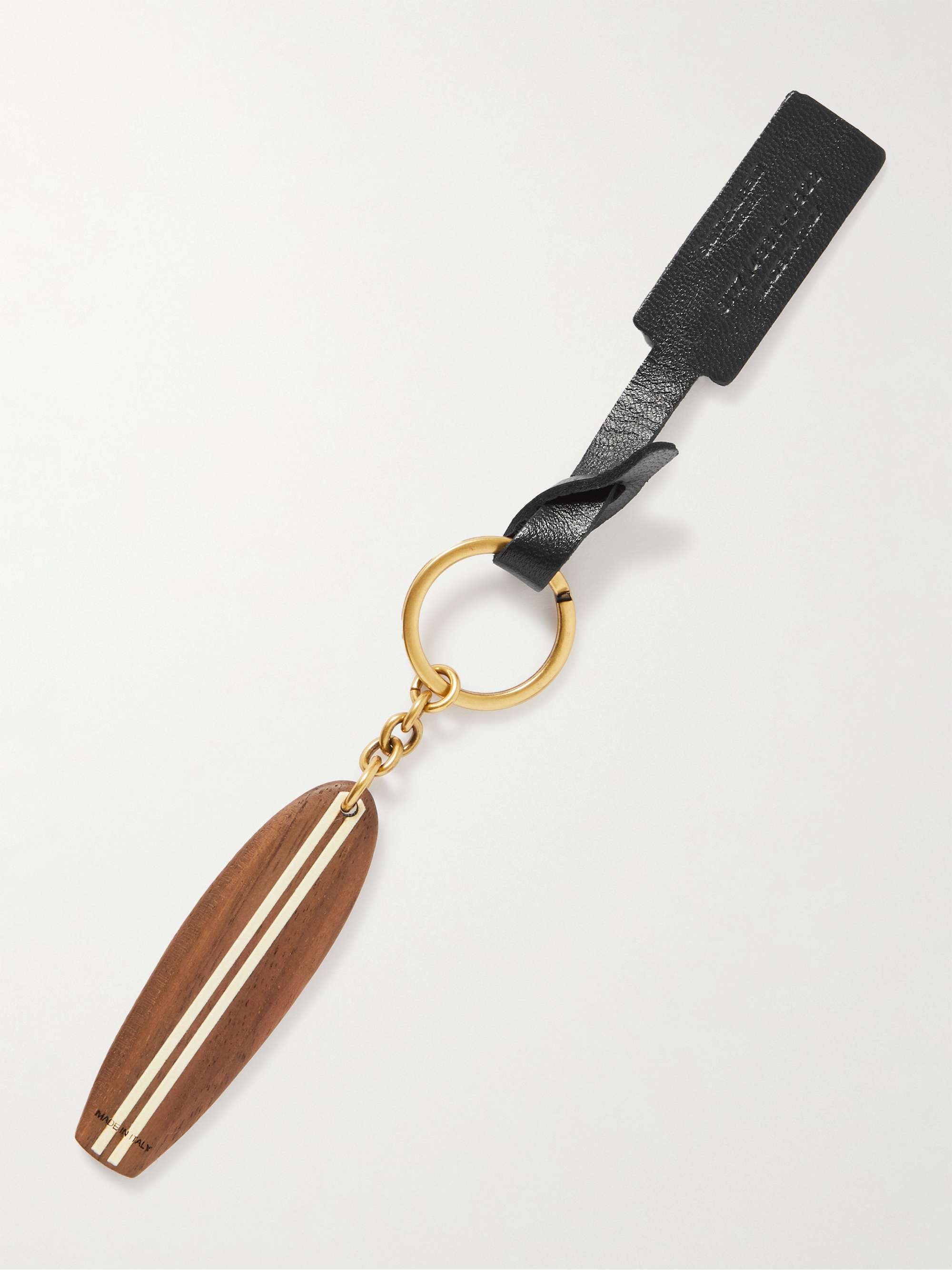 SAINT LAURENT Surf Logo-Print Wood and Brass Key Ring