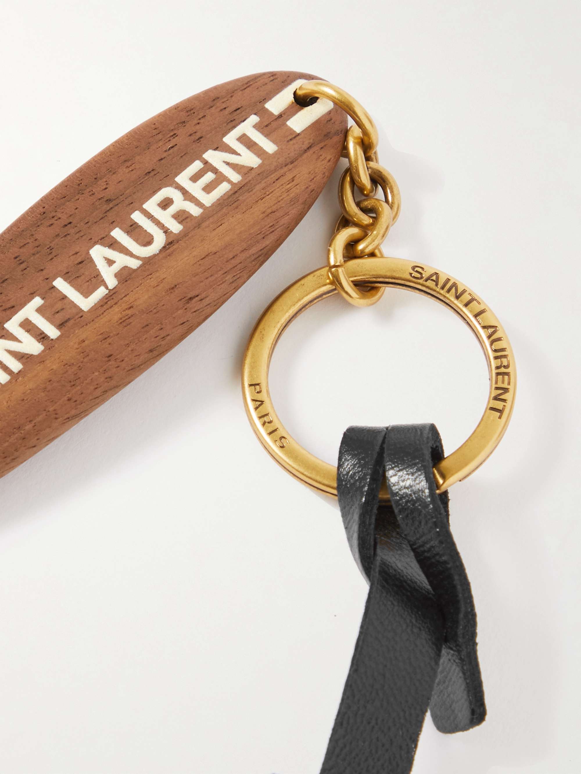 SAINT LAURENT Surf Logo-Print Wood and Brass Key Ring