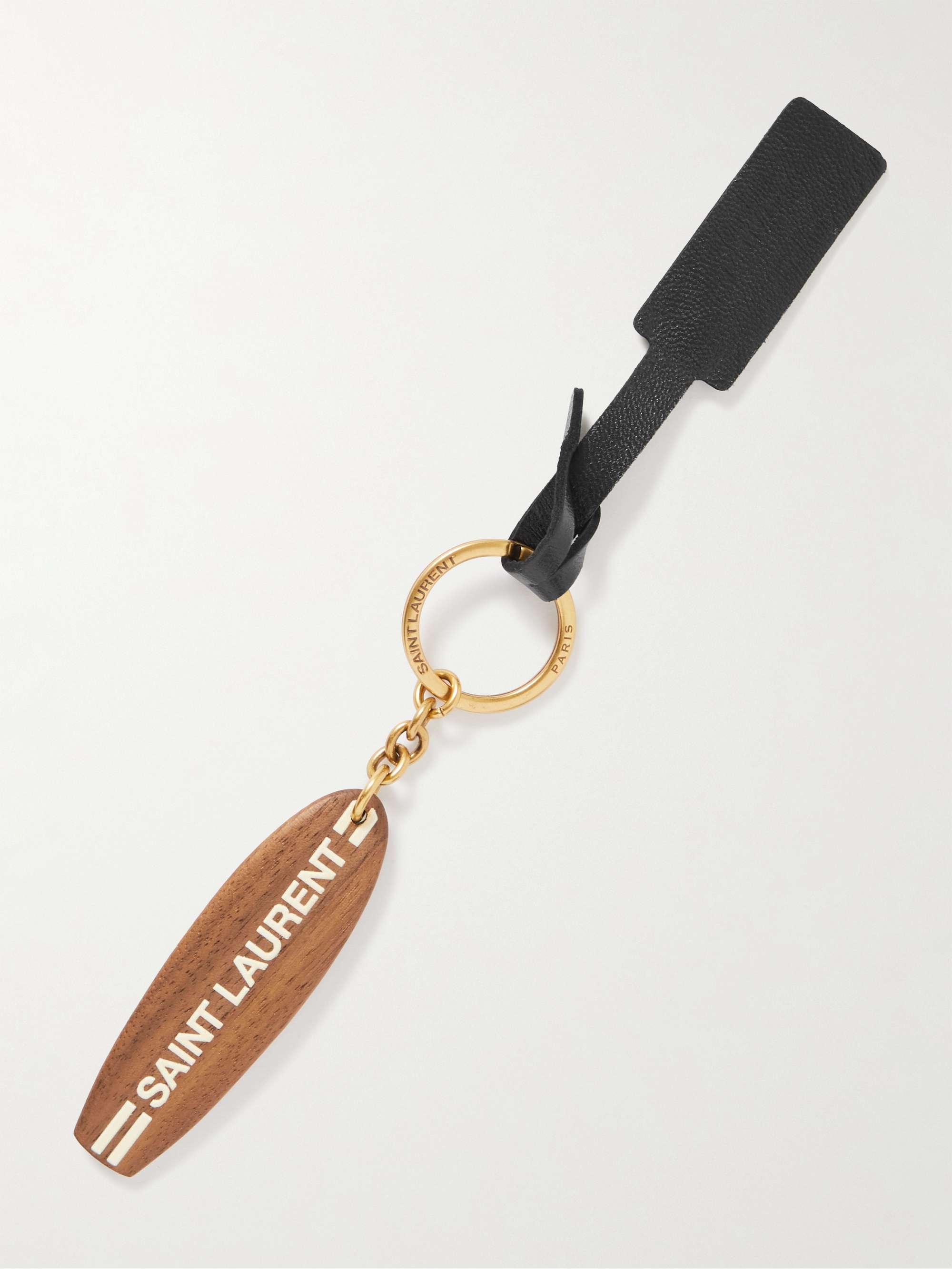 Saint Laurent - Men - Surf logo-print Wood and Brass Key Ring Brown