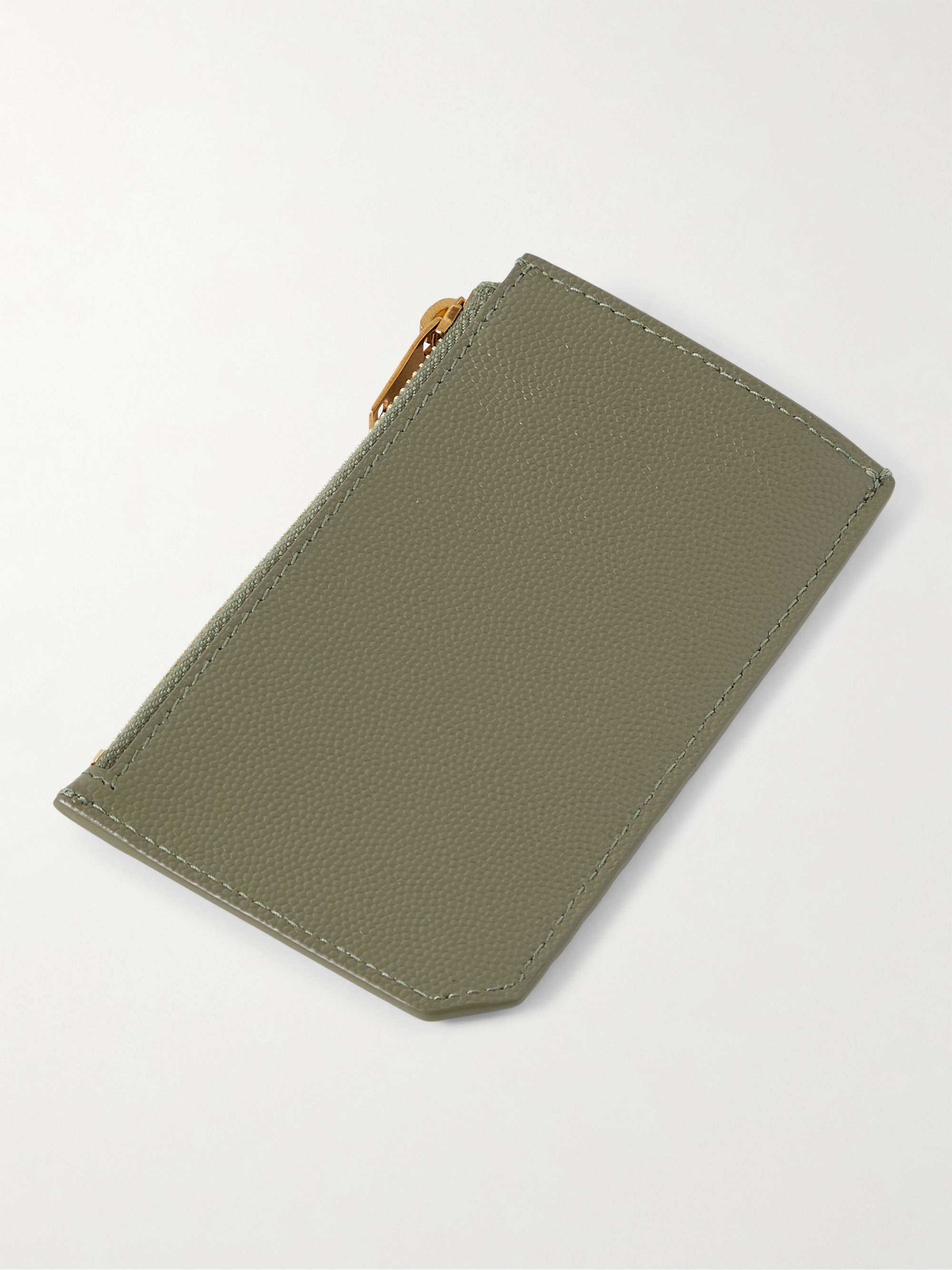 SAINT LAURENT Logo-Print Pebble-Grain Leather Zipped Cardholder