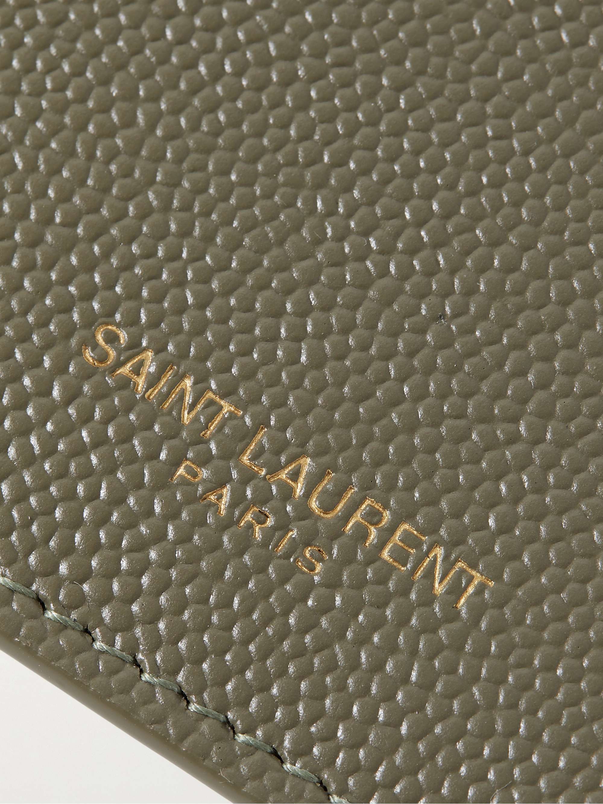 SAINT LAURENT Logo-Print Pebble-Grain Leather Zipped Cardholder