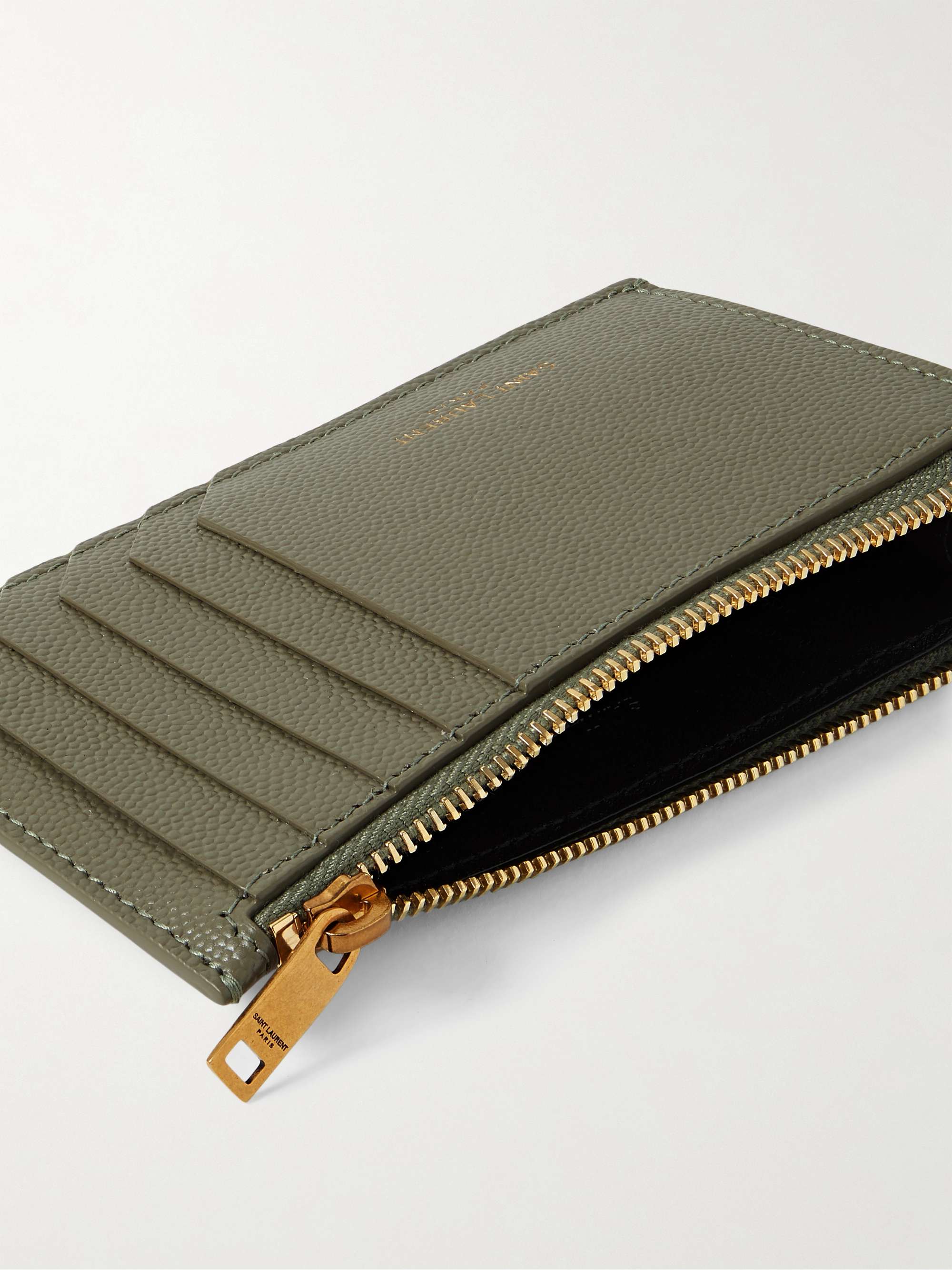 SAINT LAURENT Logo-Print Pebble-Grain Leather Zipped Cardholder