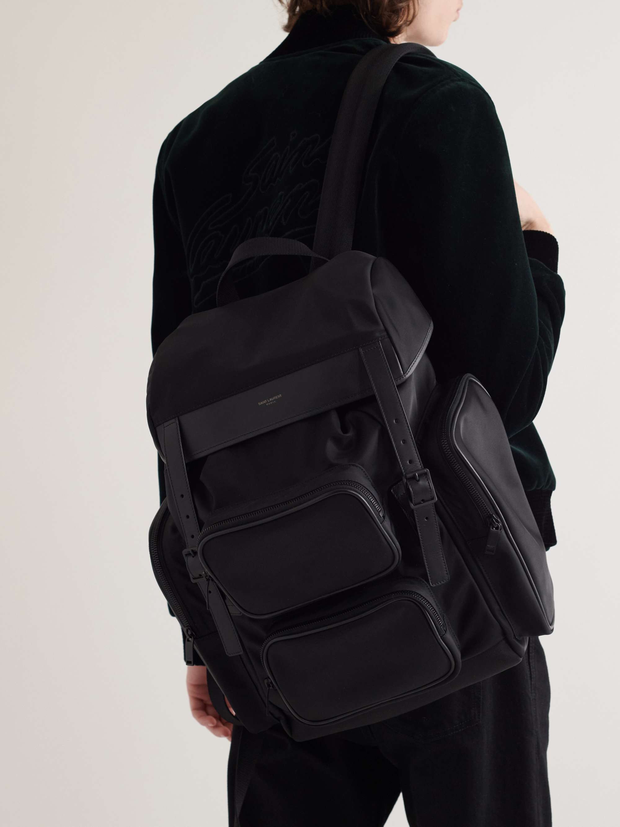 SAINT LAURENT City Leather-Trimmed ECONYL Backpack