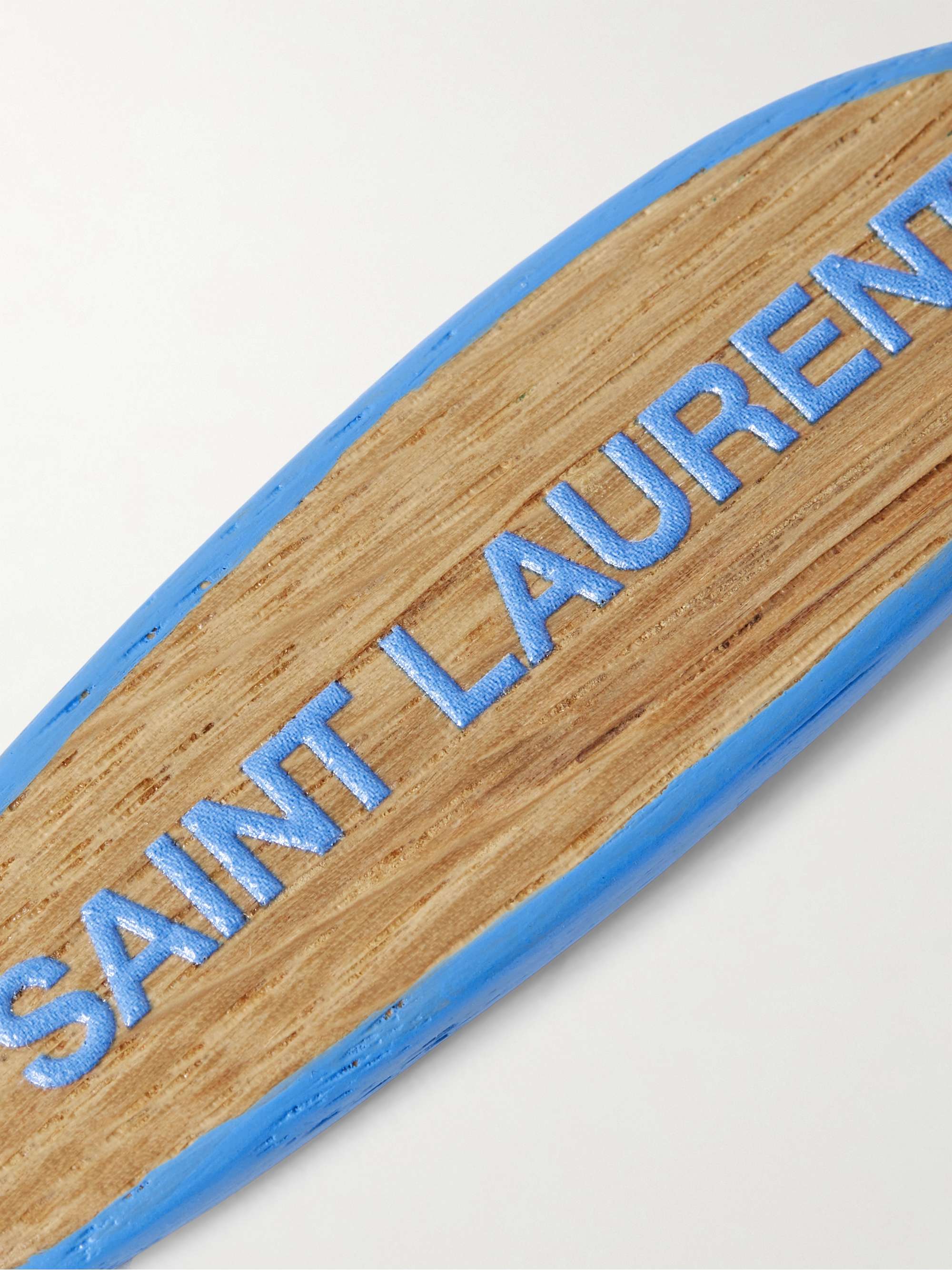 SAINT LAURENT Surf Logo-Print Wood and Silver-Tone Key Fob
