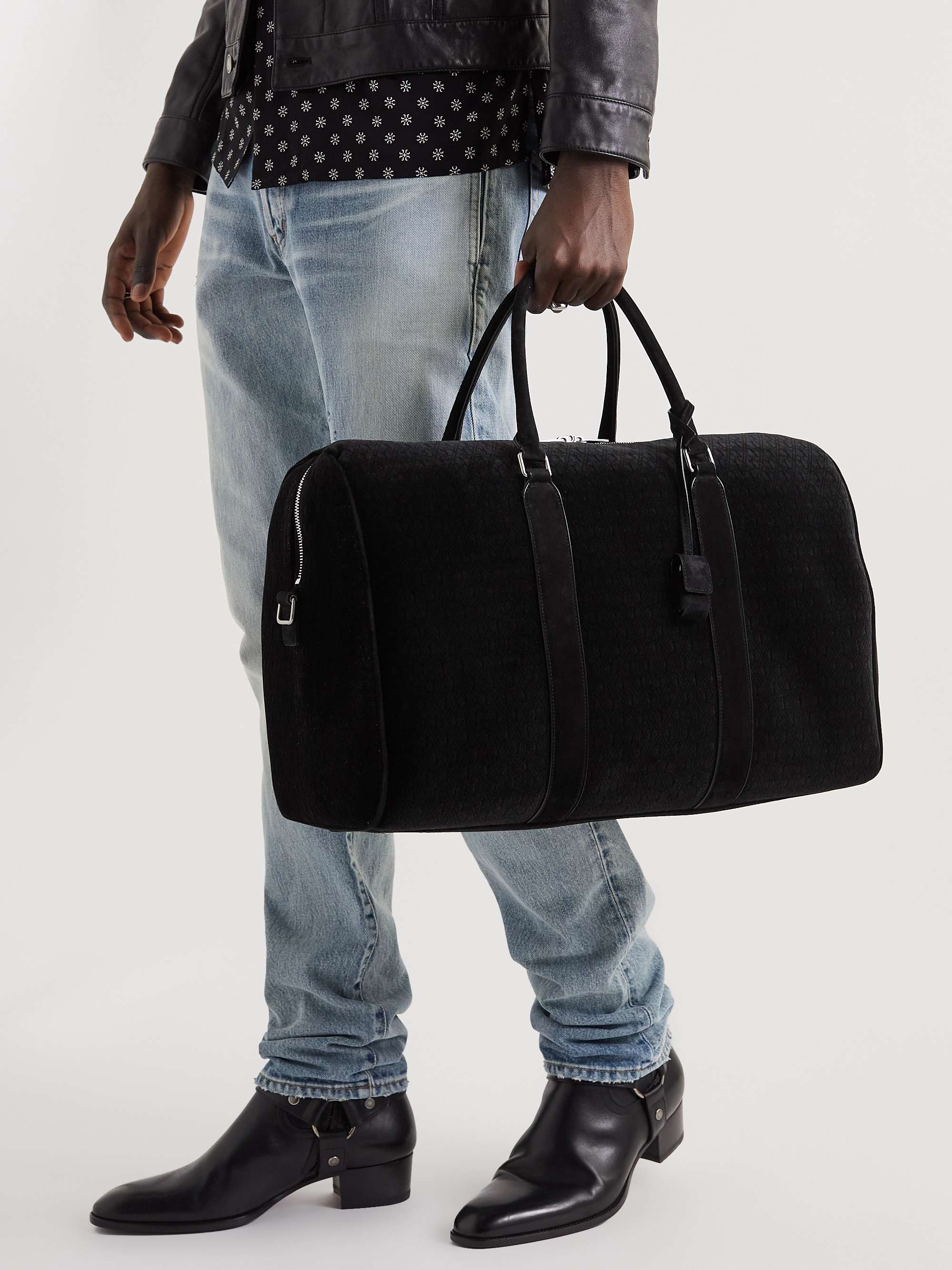 SAINT LAURENT Le Monogramme 48H Suede-Trimmed Logo-Jacquard Canvas Duffle Bag