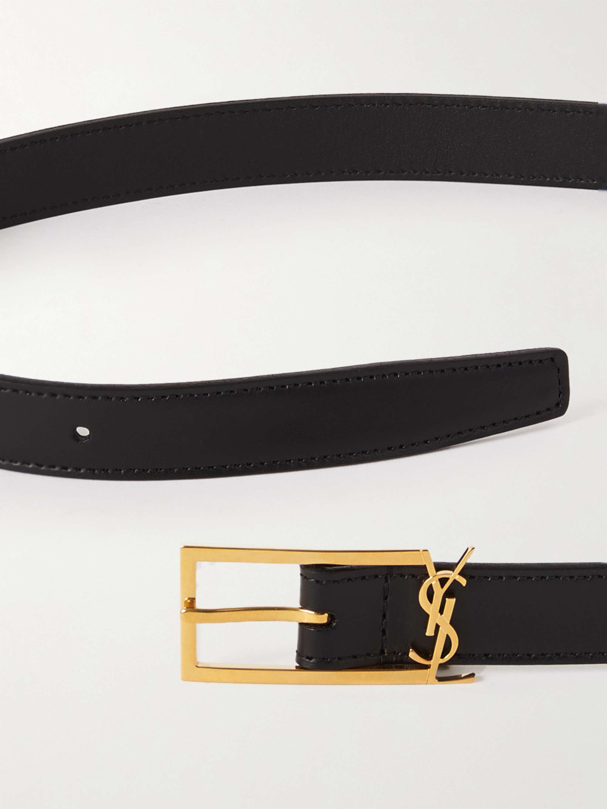 Crystal Embellished Leather Belt in Black - Saint Laurent