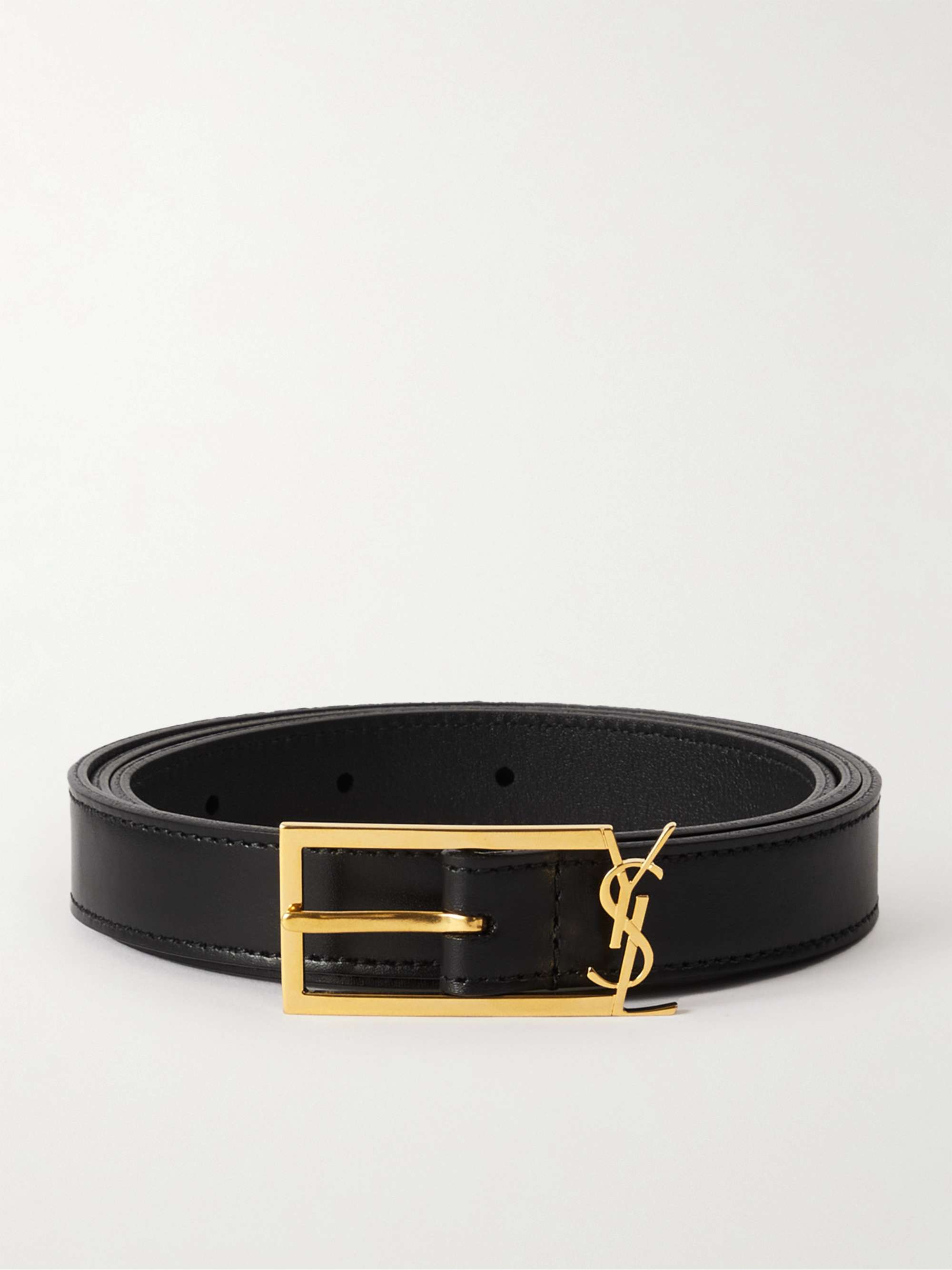 SAINT LAURENT 2cm Logo-Embellished Leather Belt