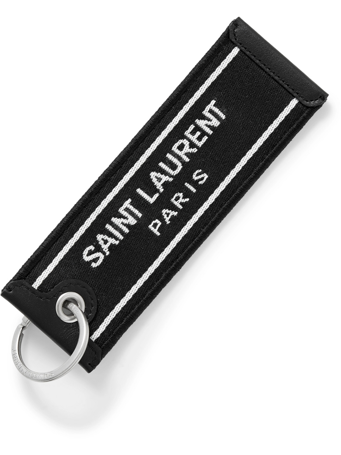SAINT LAURENT LEATHER-TRIMMED LOGO-JACQUARD CANVAS AND SILVER-TONE KEY FOB