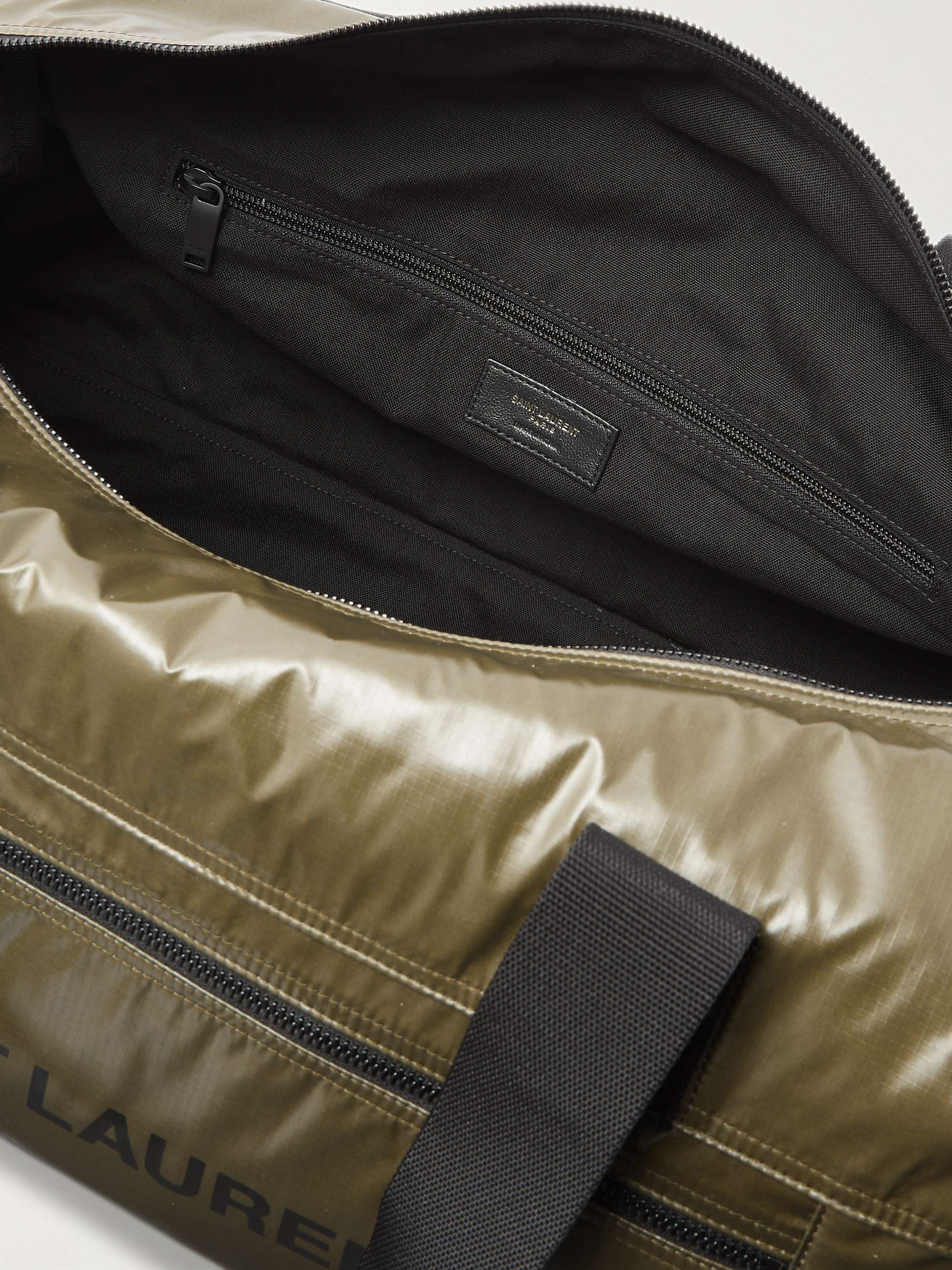 SAINT LAURENT Logo-Print Glossed-Nylon Duffle Bag