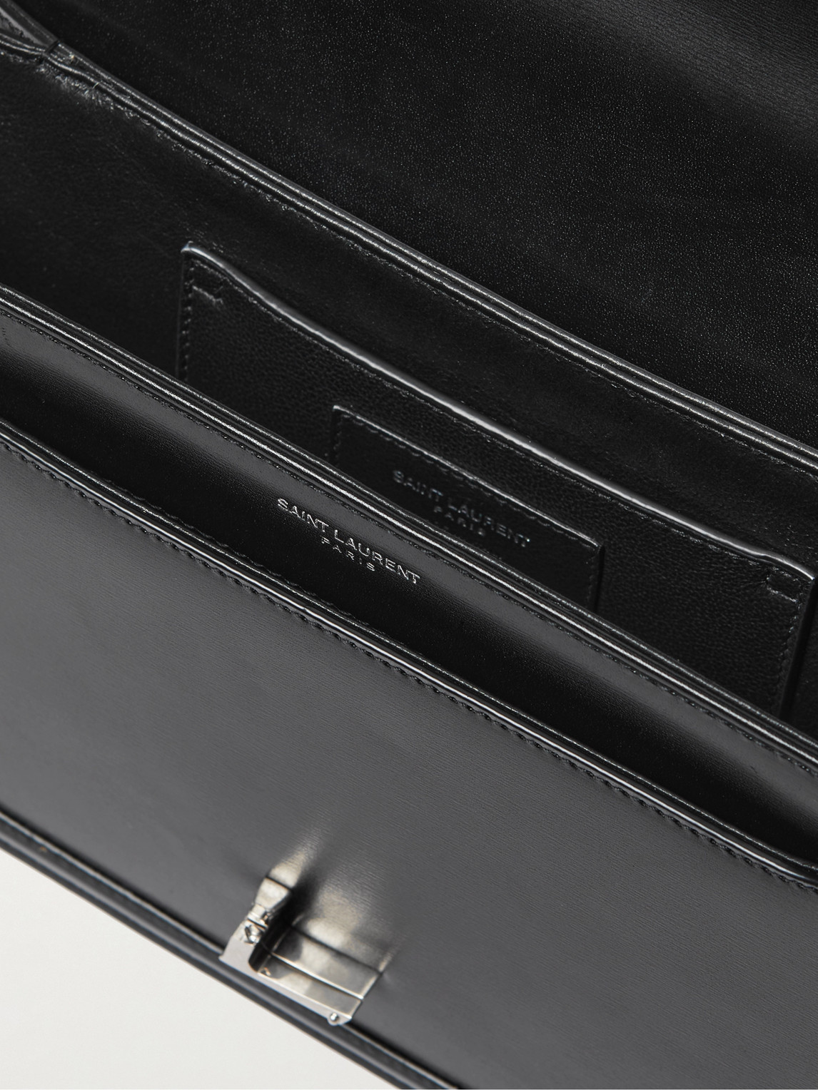 Saint Laurent Black Messenger Bag With Cassandre Detail In Smooth Leather In Black