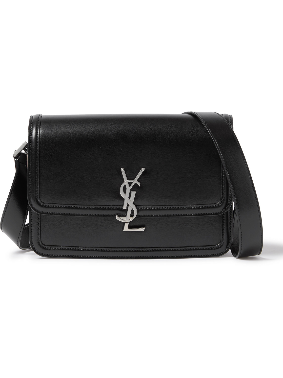 Shop Saint Laurent Solferino Medium Logo-appliquéd Leather Messenger Bag In Black