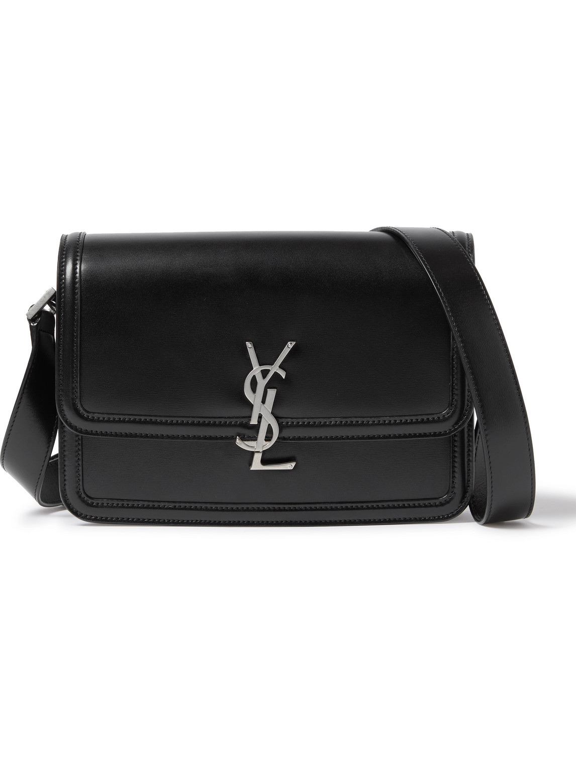 Saint Laurent Black Messenger Bag With Cassandre Detail In Smooth Leather In Black