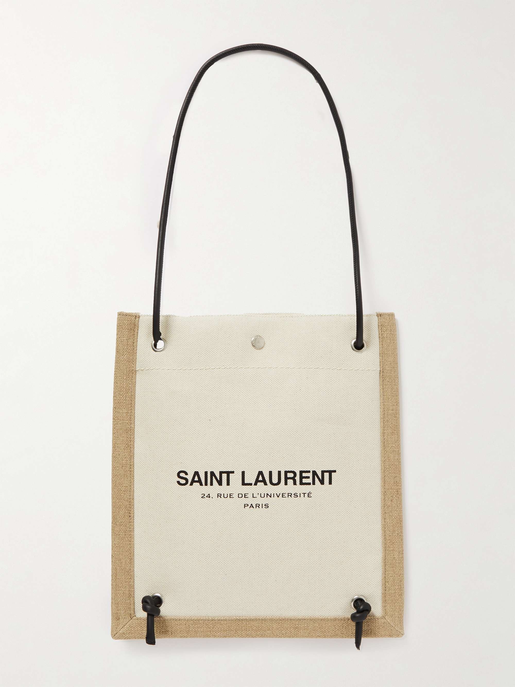 SAINT LAURENT Leather-Trimmed Logo-Print Linen and Cotton-Blend Canvas Tote  Bag for Men