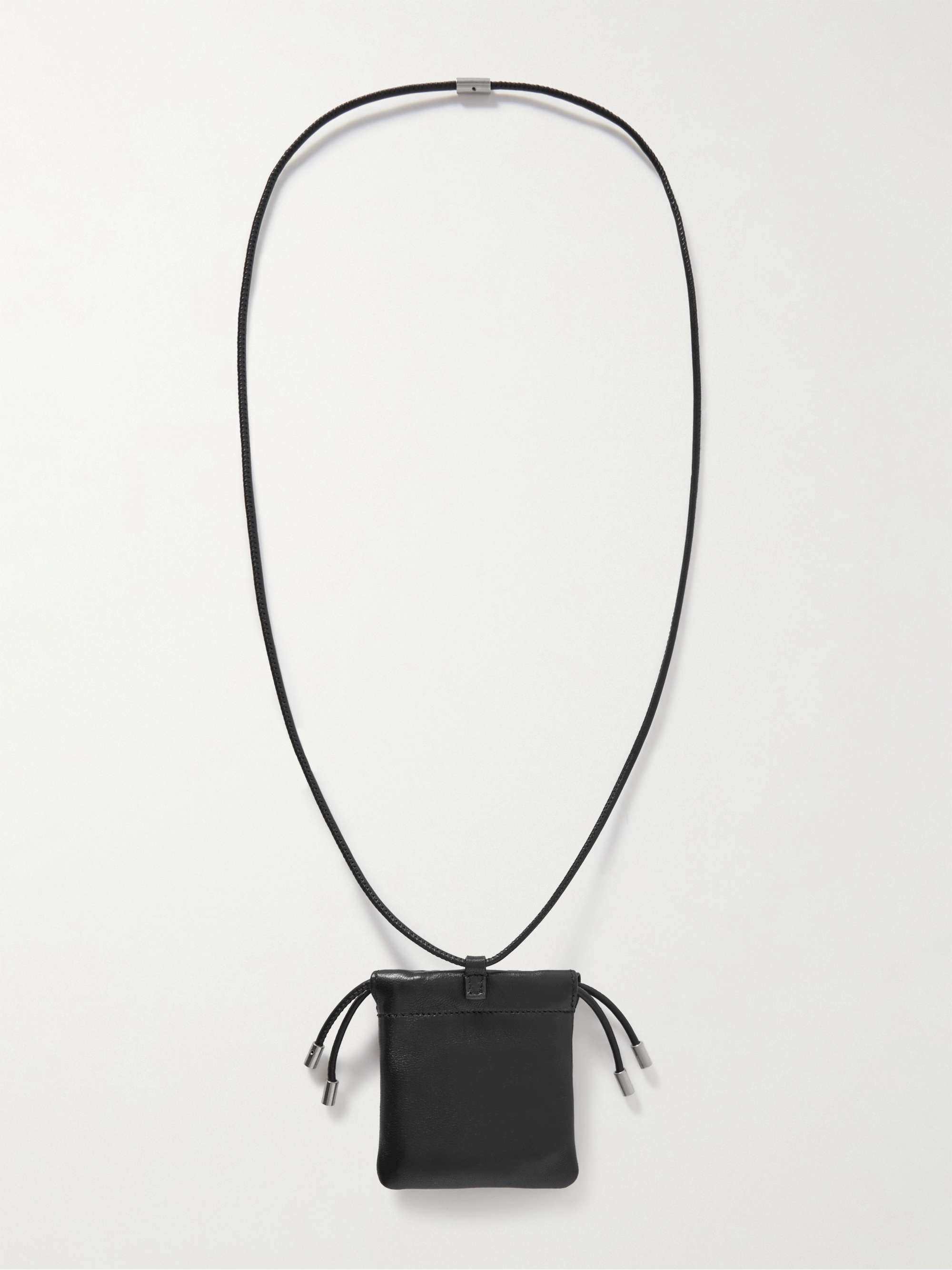 Maison Margiela Full-Grain Leather Phone Pouch with Lanyard - Black