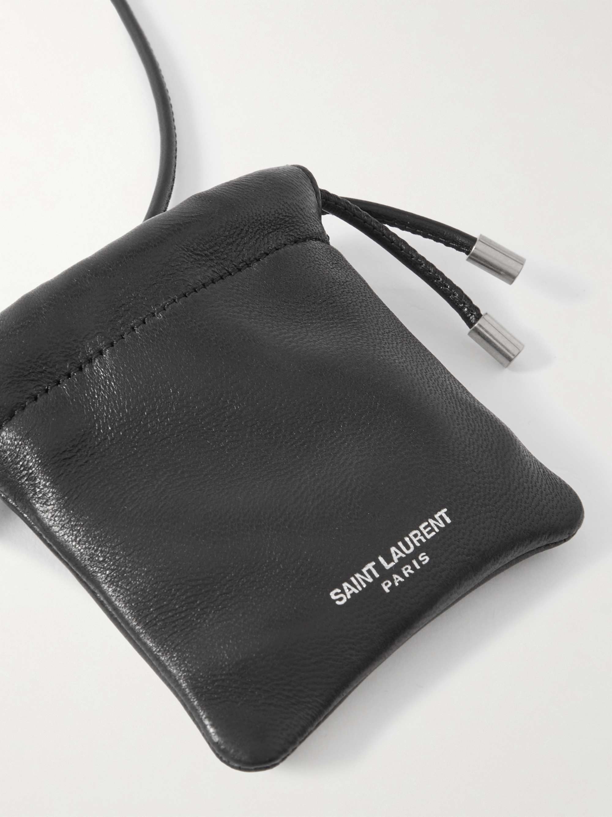 SAINT LAURENT Leather AirPods Pouch with Lanyard